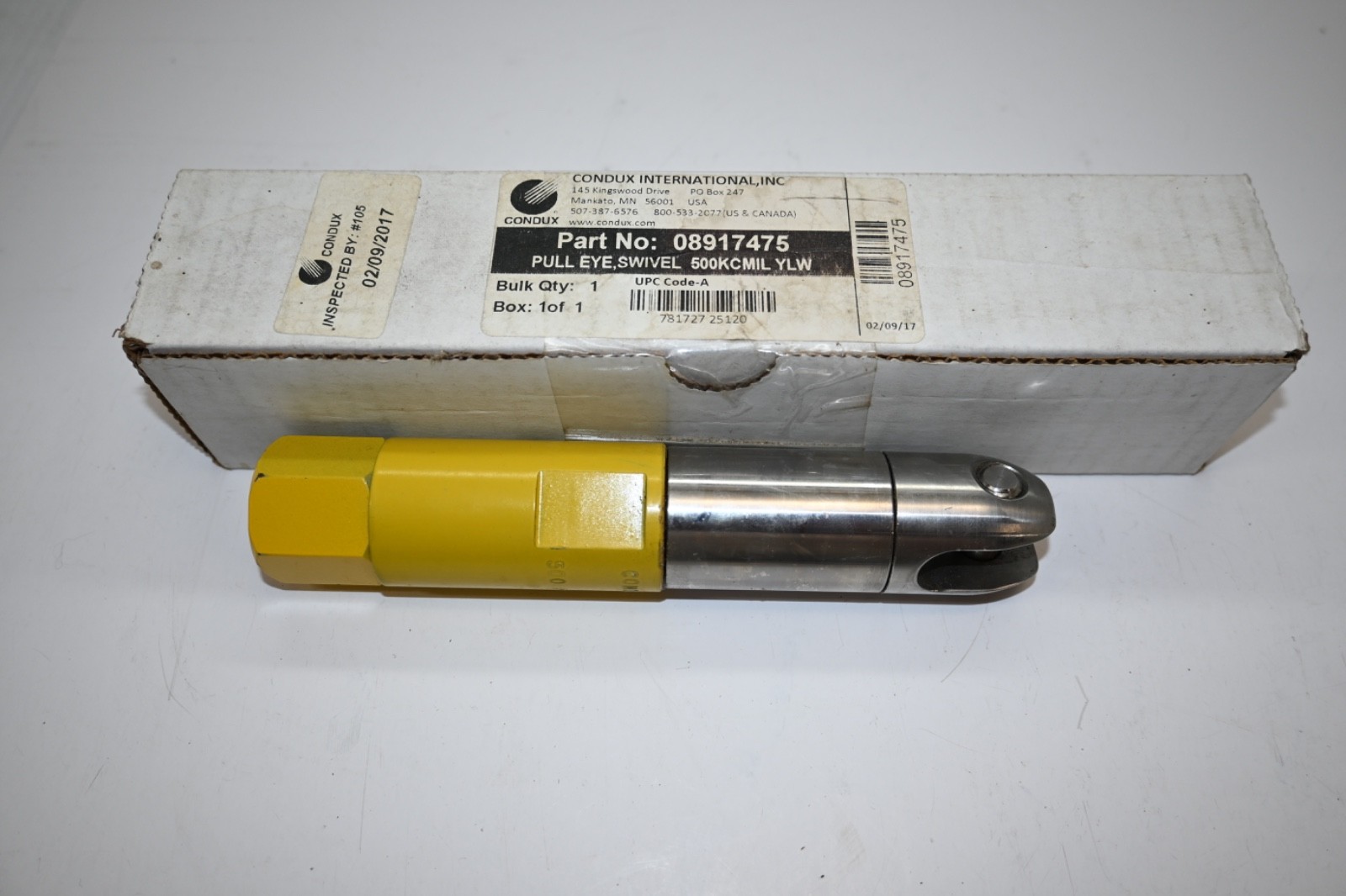 Condux 08917475 Swivel Head Power Pulling Eye 500 kcmil Yellow 10,000 lb NEW