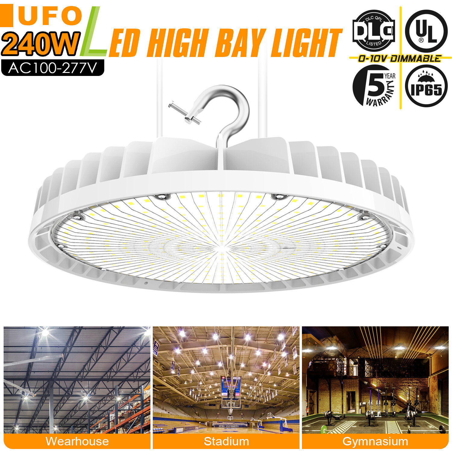 240W LED High Bay Light Commercial Warehouse Shop Light 33600LM 5000K Daylight