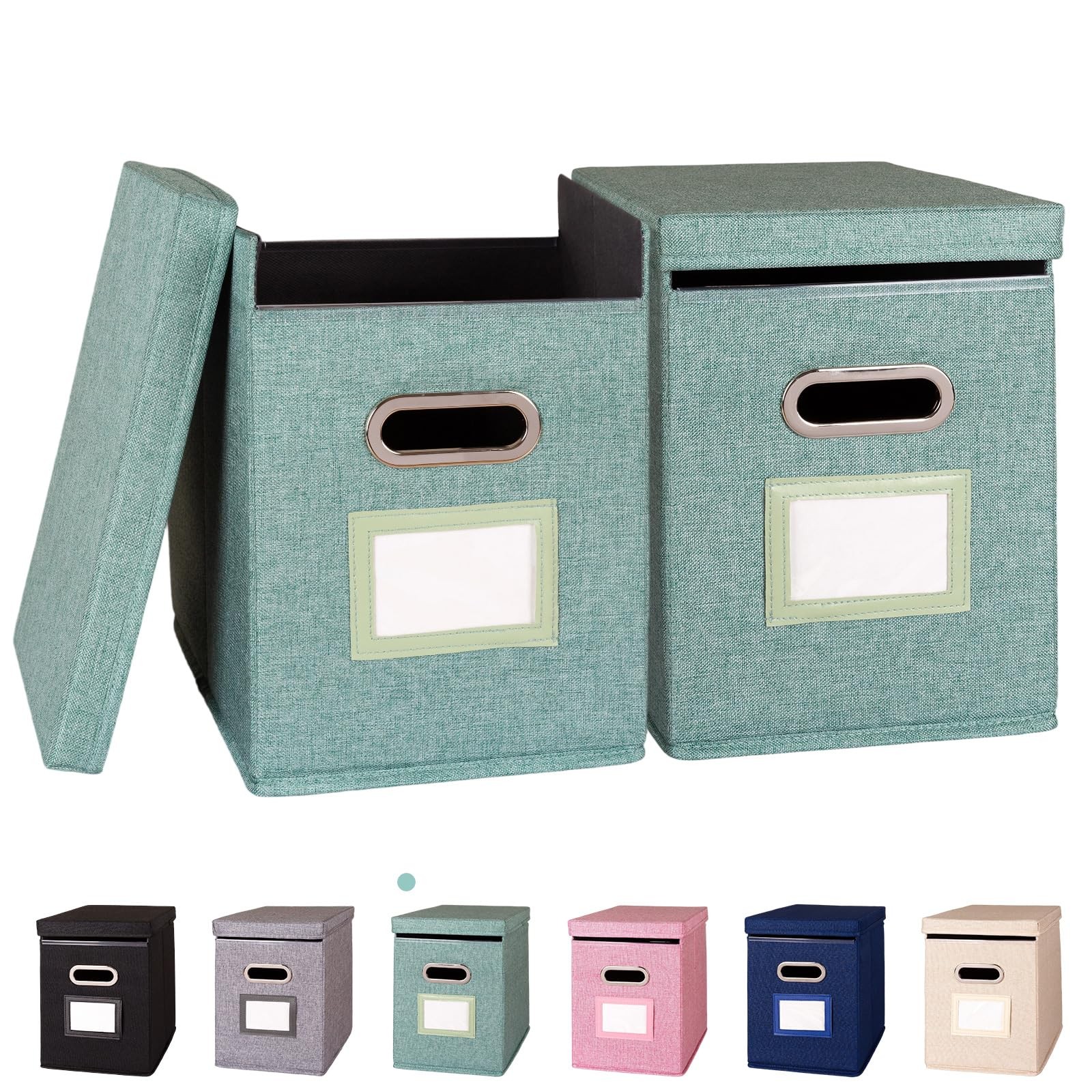 2 PCS Green Letter Size Hanging File Folders Organizer Lid Fabric Storage Box