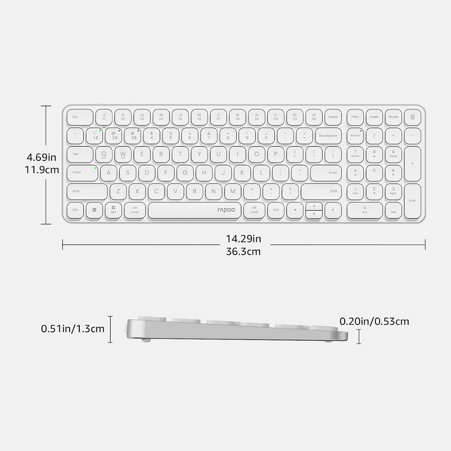 Rapoo E9350L Slim Wireless Keyboard Compatible with Mac Windows PC White