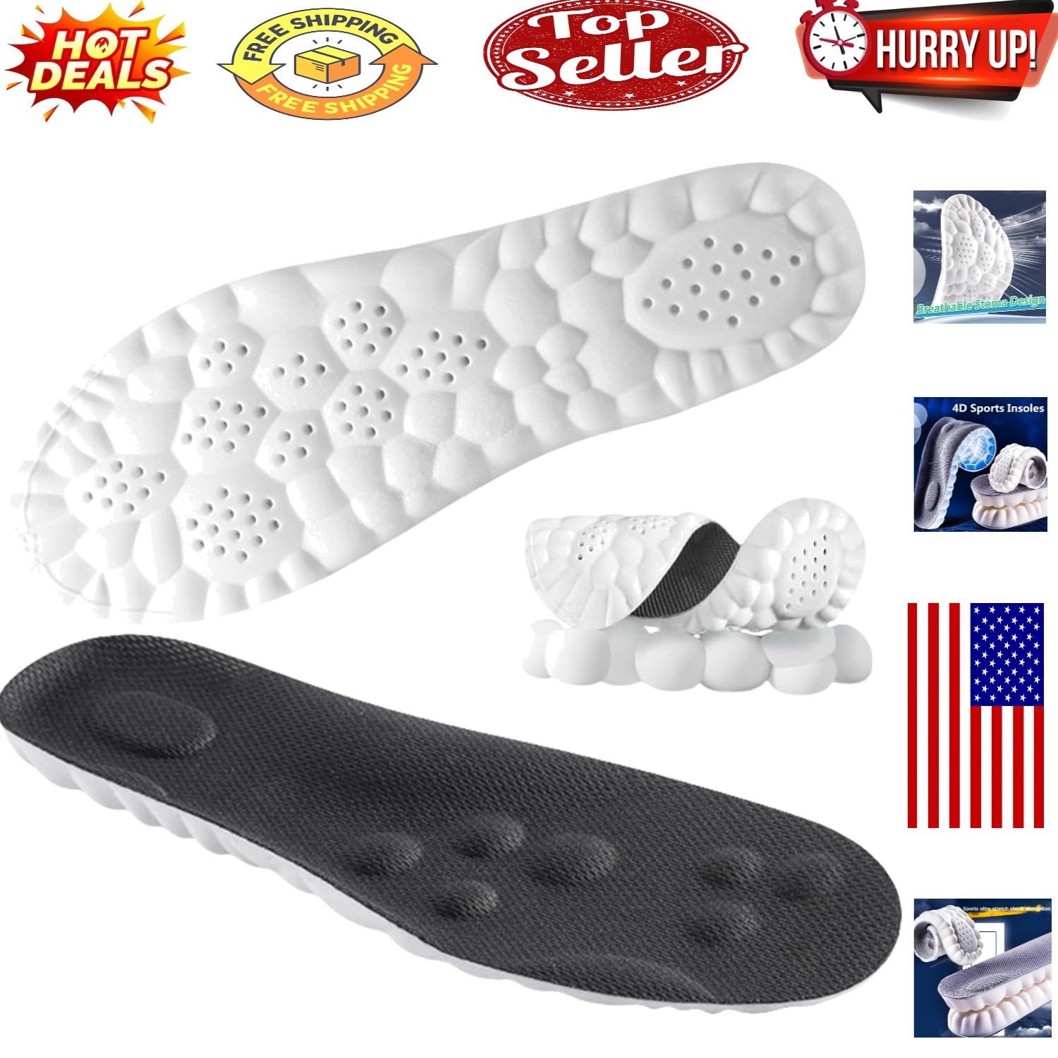 Shock Absorbent Soft Insoles for Plantar Fasciitis – Men's 8-8.5, Women's 9.5-10