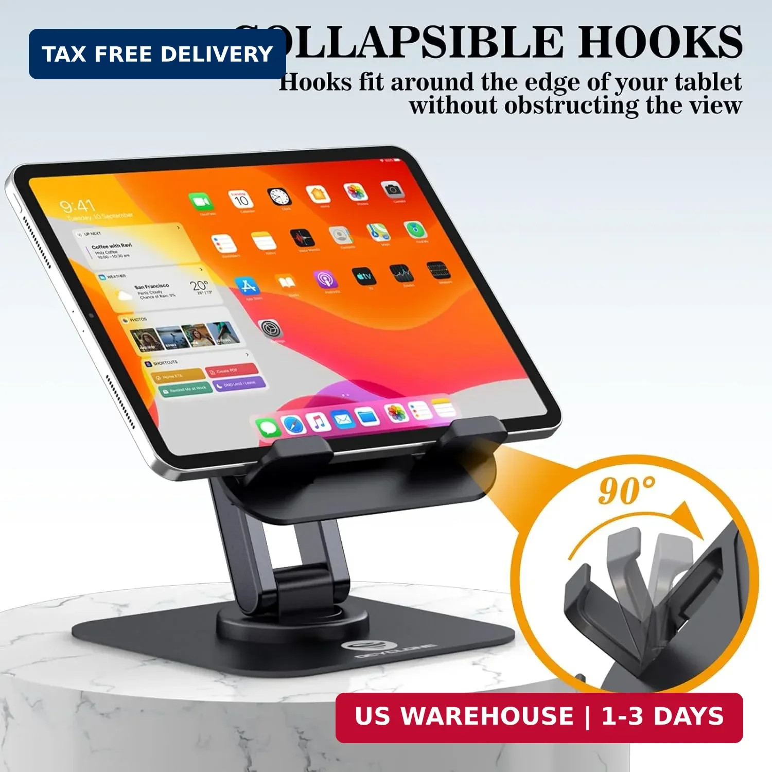 iPad Stand, 360° Rotating Adjustable Foldable iPad Tablet Holder for Desk FAST
