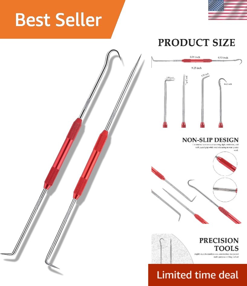 Versatile 2PCS Automotive Pick Set - Carbon Steel with Anti-Slip Design in Red