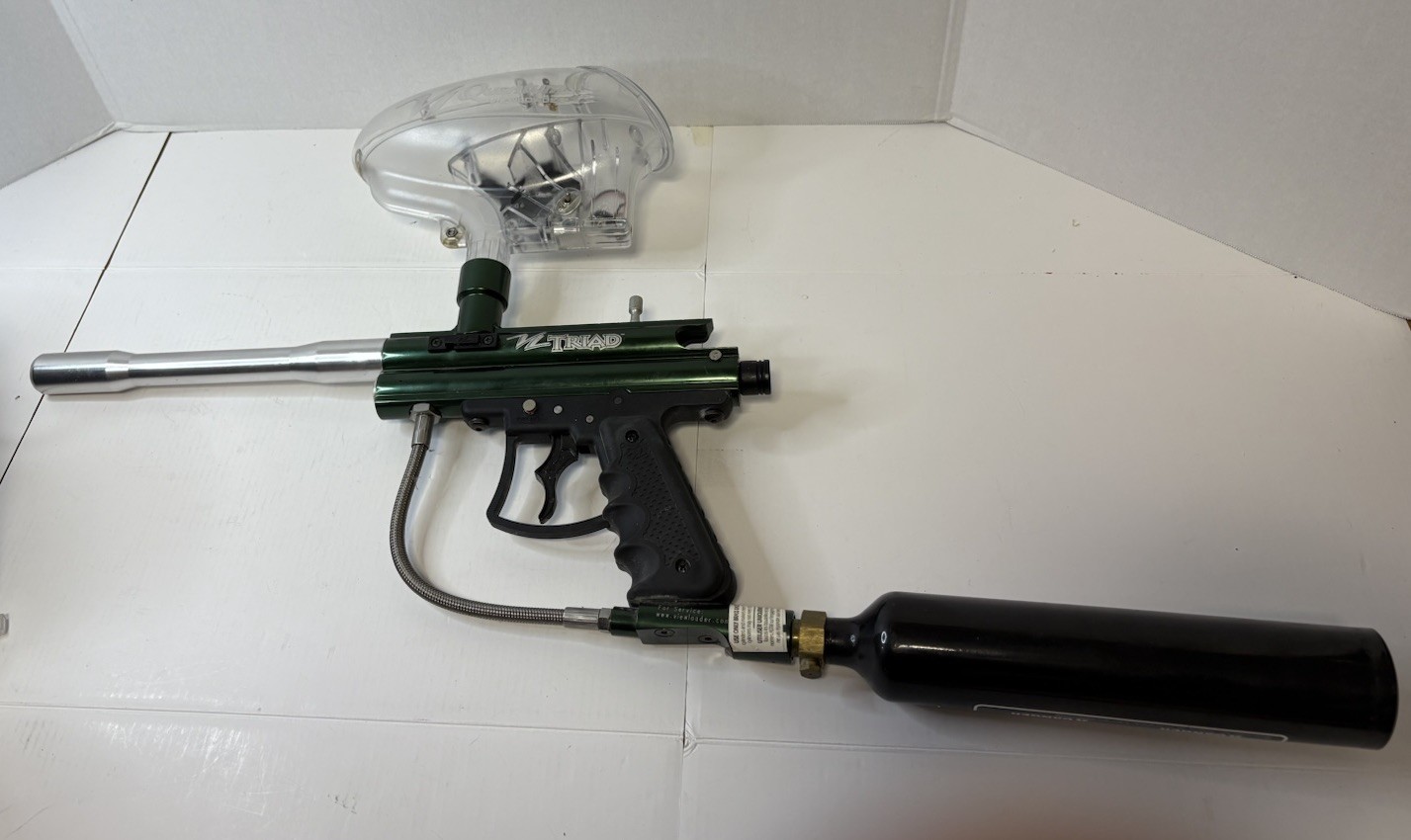 Paintball Gun Bundle, Viewloader VL Triad Marker Semi Auto, Helmet, Hopper, Pods