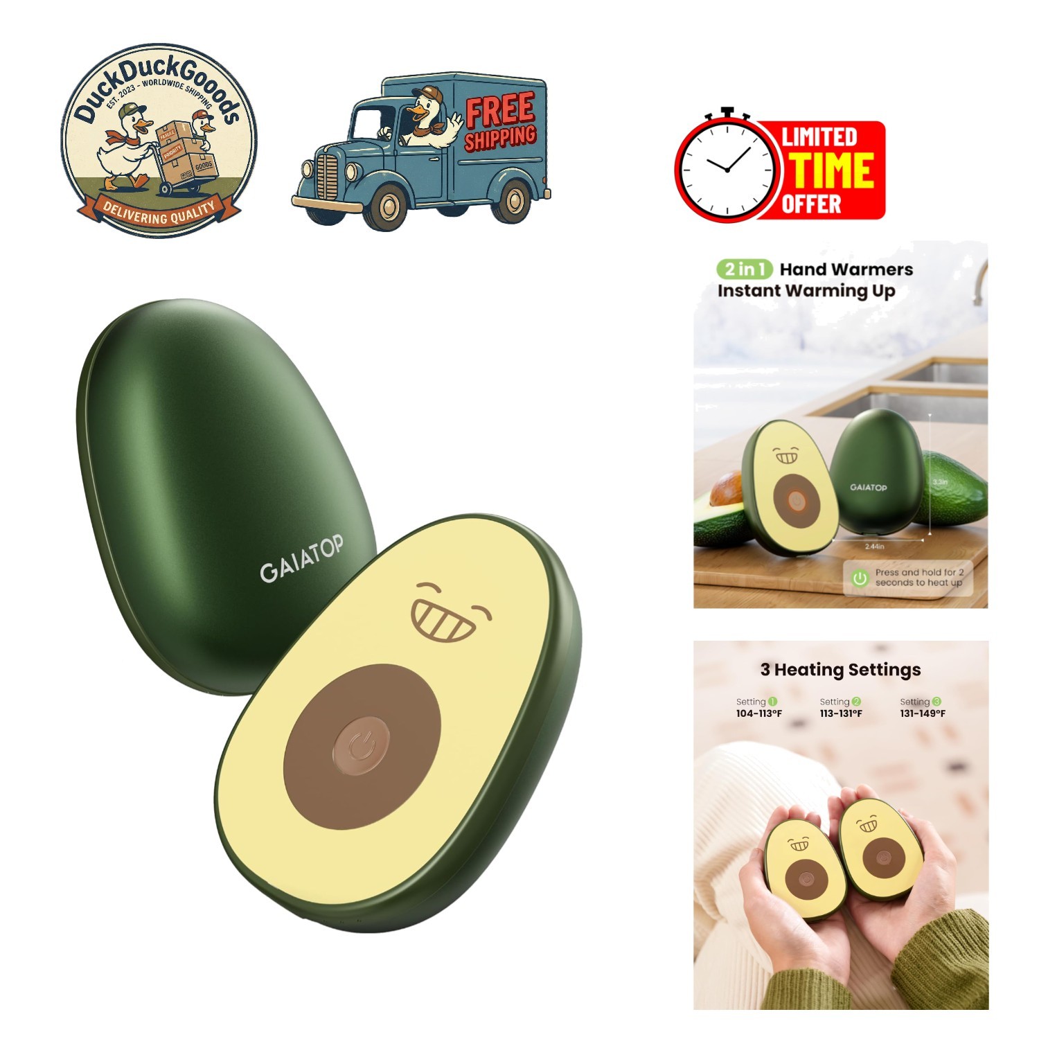 Safe and Stylish Rechargeable Hand Warmers - Avocado Shape - Ideal Holiday Gifts
