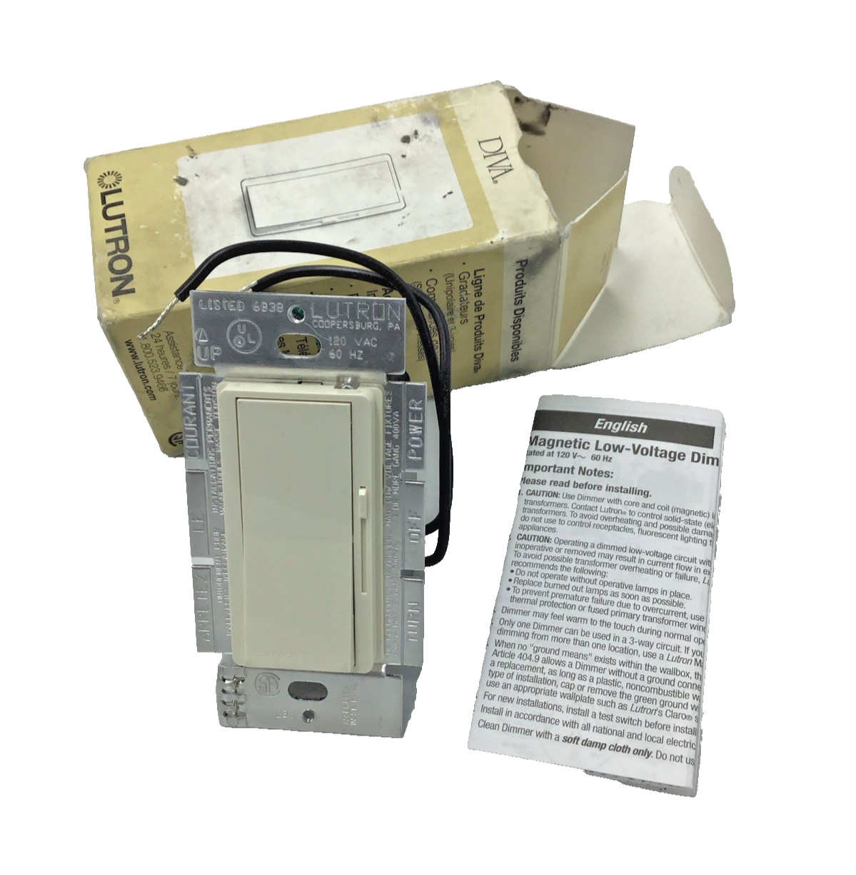 Lutron DVLV-600P-LA Magnetic Low-Voltage Preset Dimmer (Light Almond)