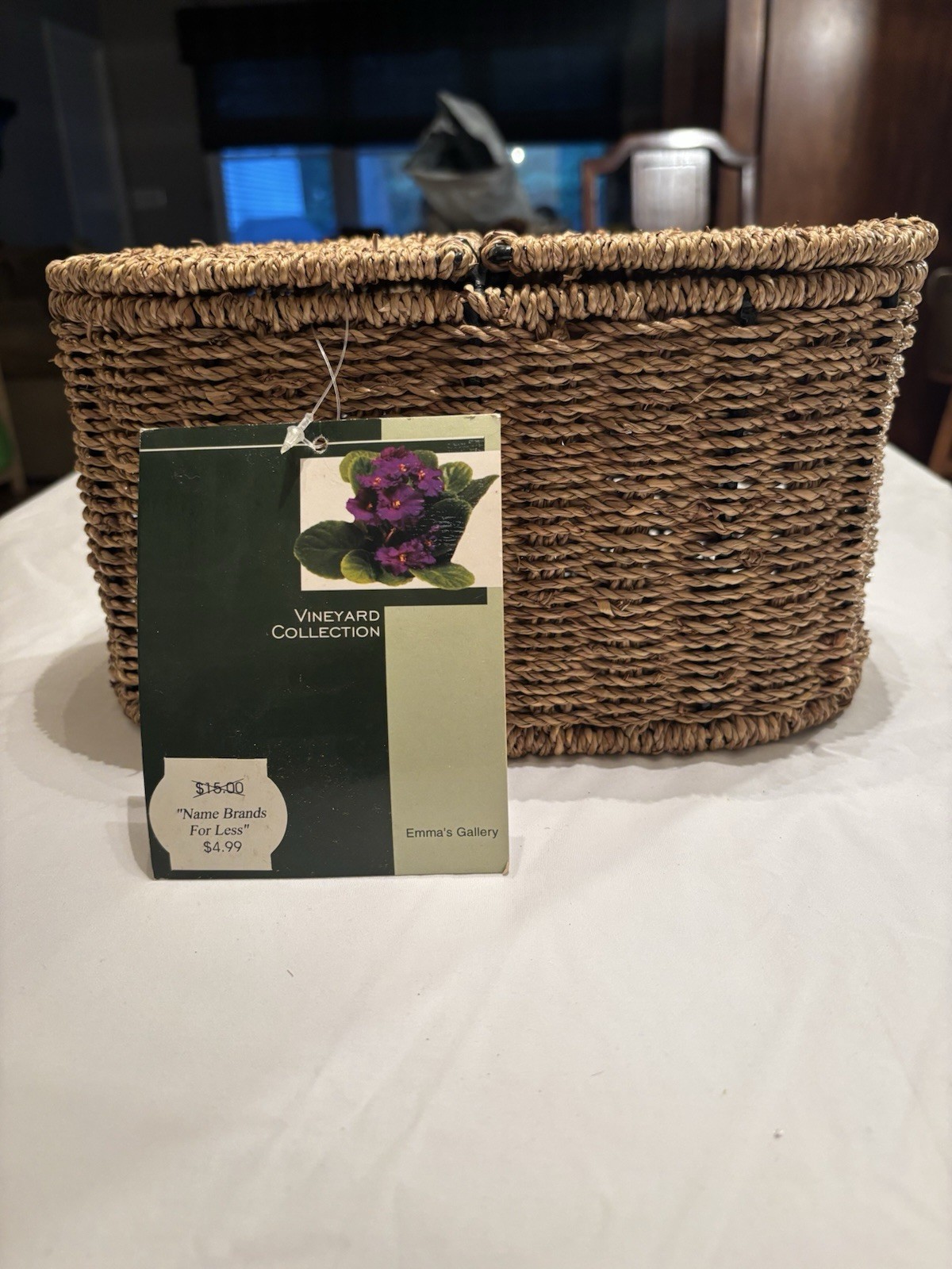 Vineyard Collection Brown Woven Wood Basket With Two Flaps