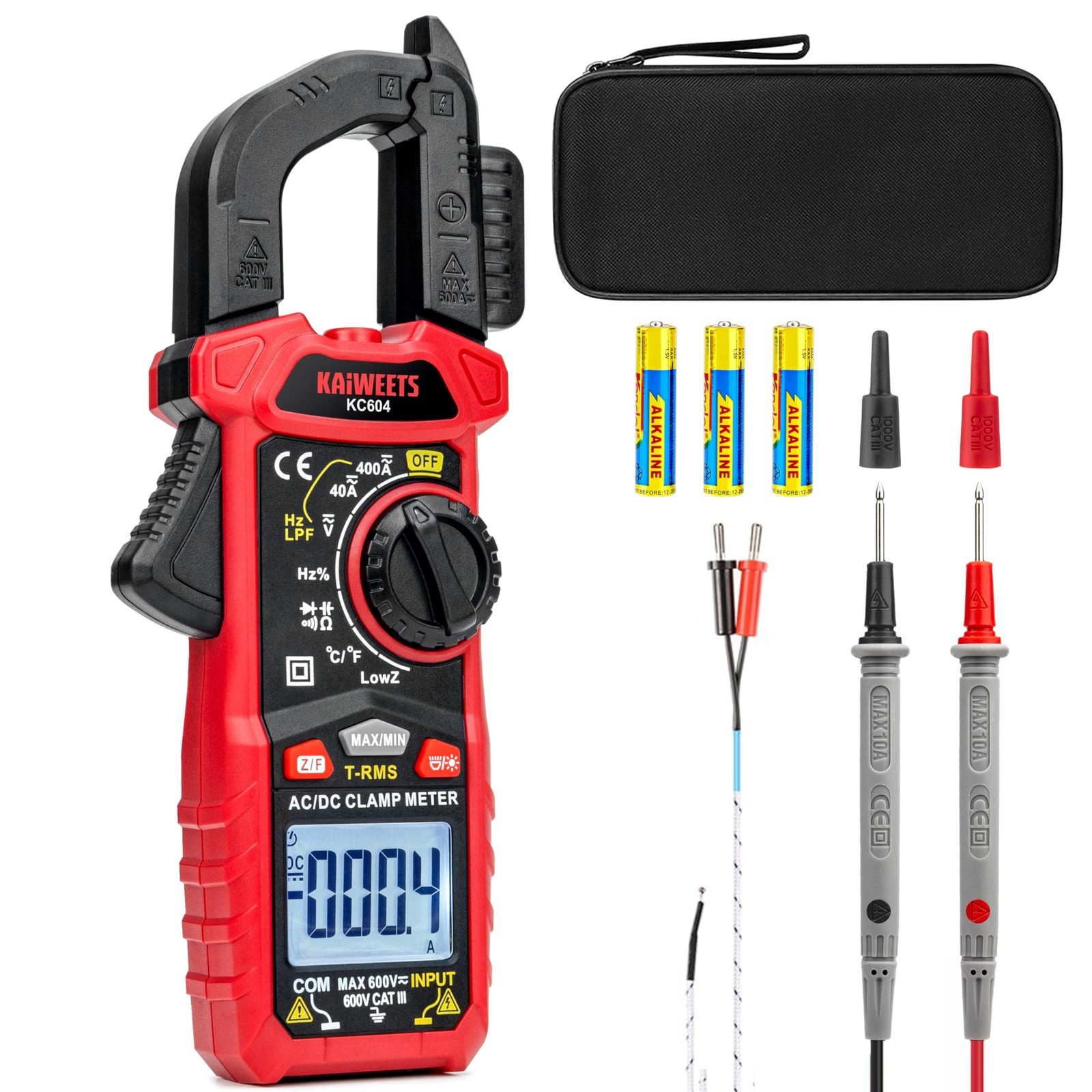 KAIWEETS Digital Clamp Meter Multimeter with D-Shaped Jaw 4000 Counts, Red