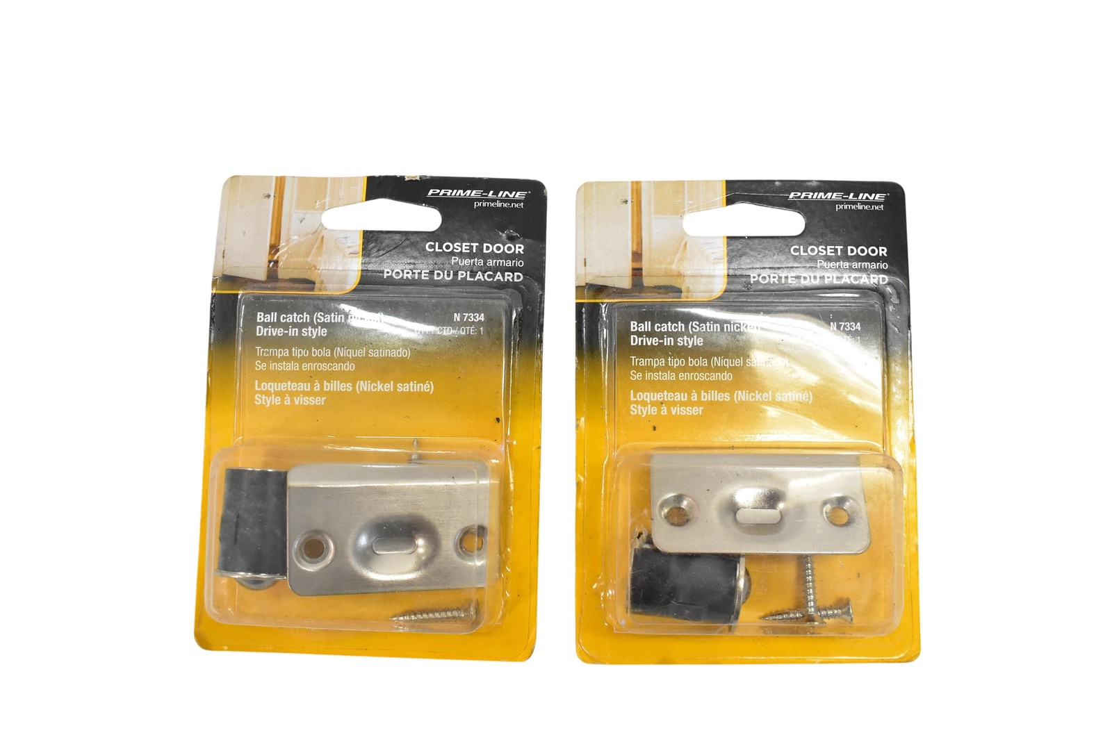 Prime-Line N 7334 Closet Door Ball Catch Satin Nickel Silver Drive-In Lot 2