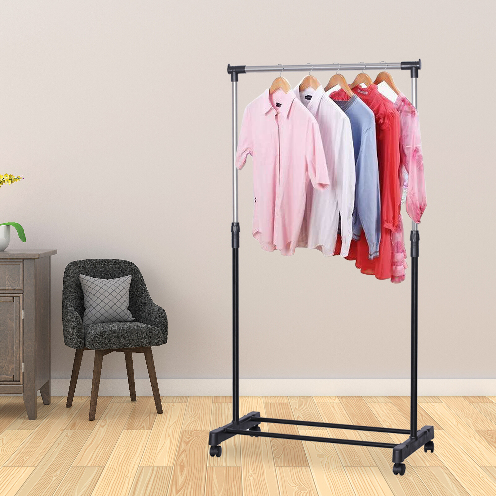 Laundry Drying Rack Clothes Storage Hanger Stand With Brake Roller Adjustable US