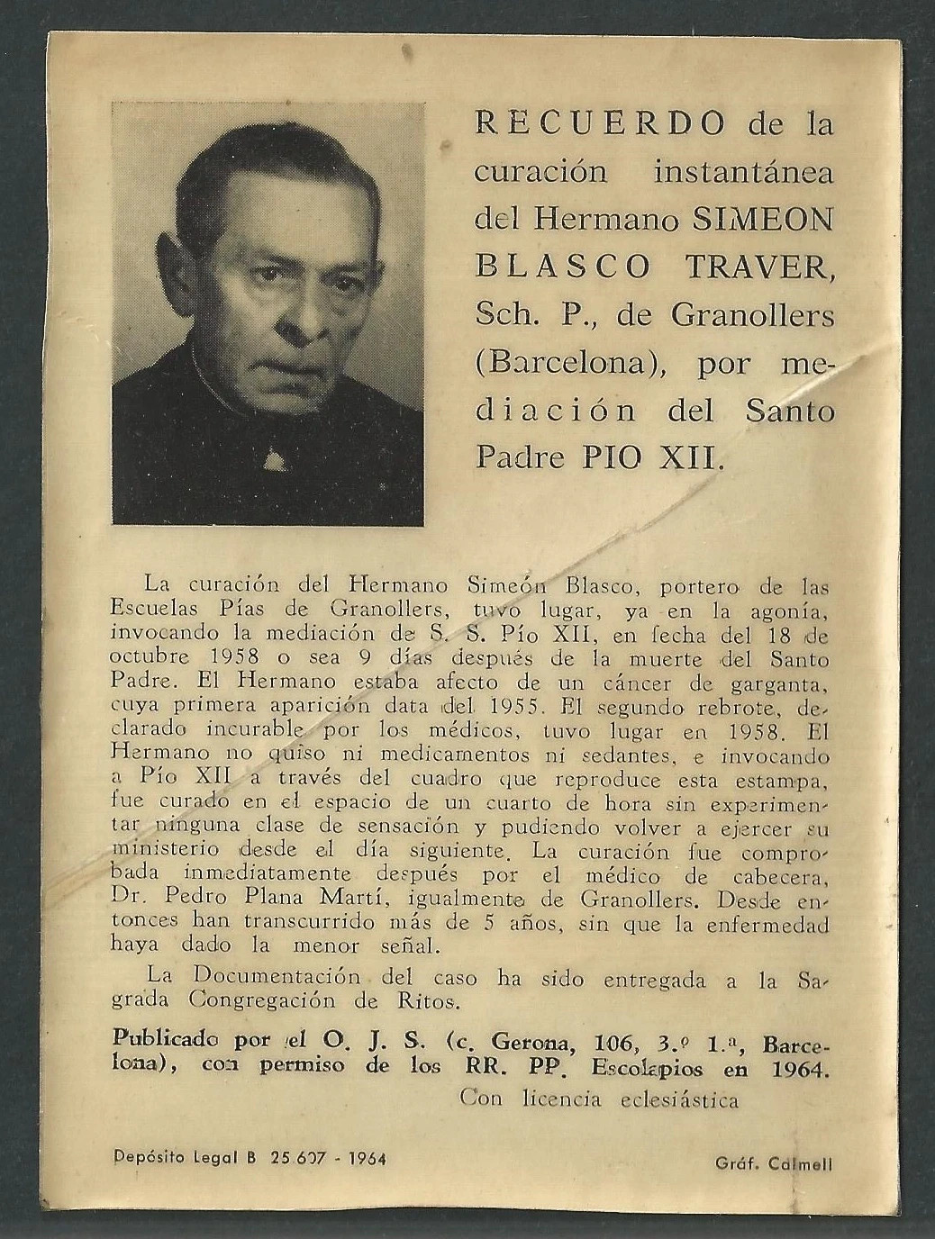 Holy card antique del Padre Brasco santino image pieuses estampa