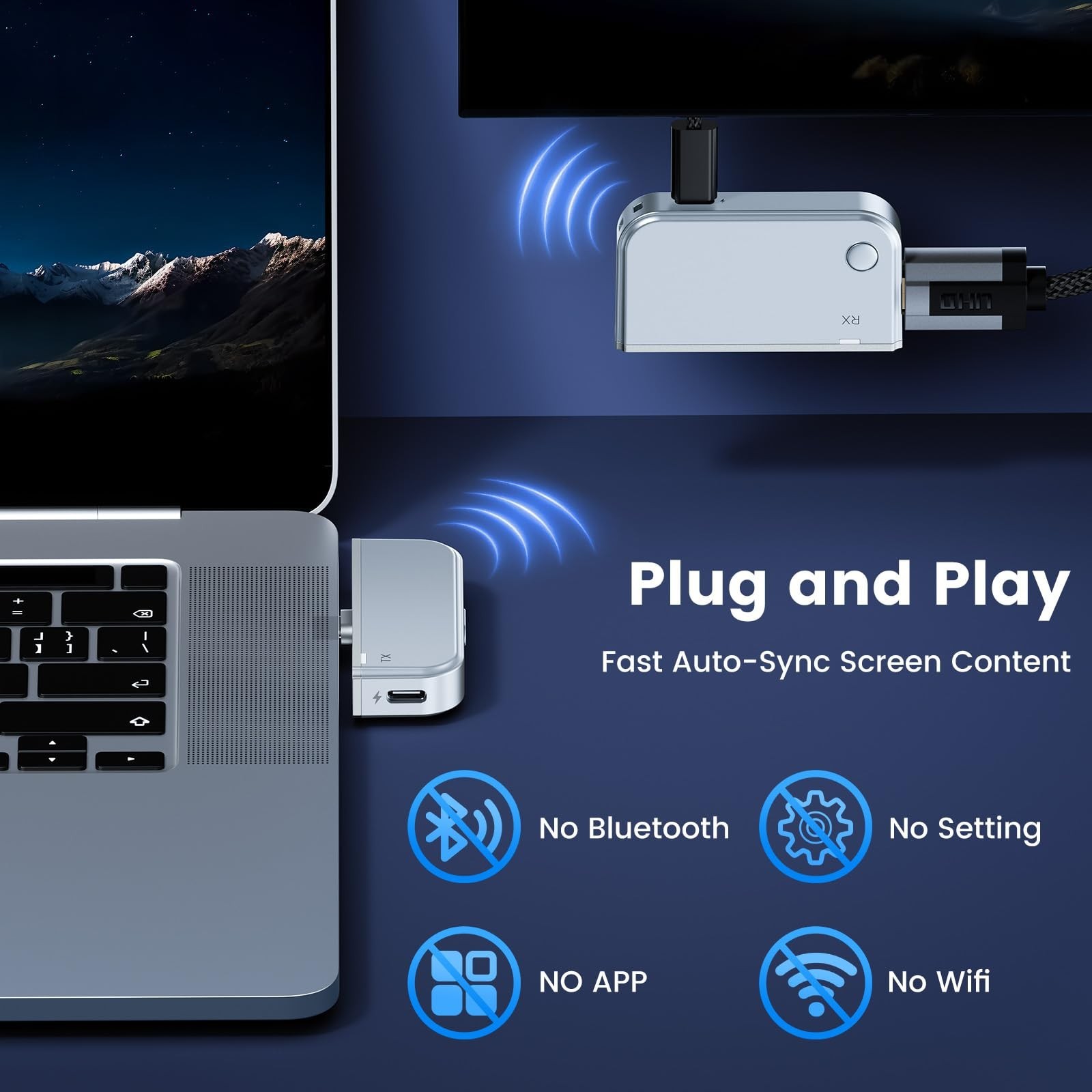 Type-C Wireless Transmitter and Receiver, 50M, Pixel-Perfect, No Network Need...