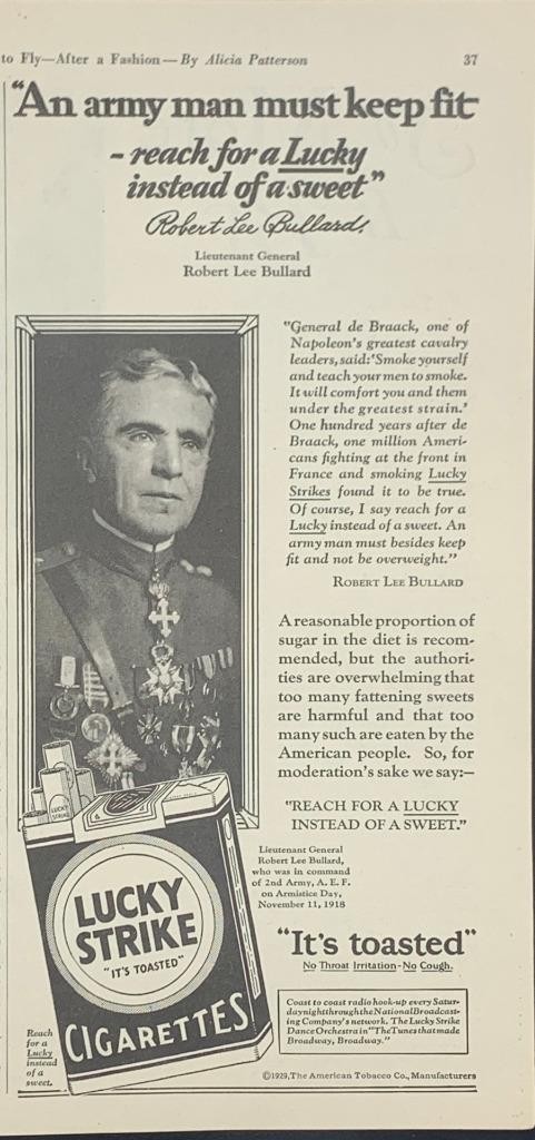 Magazine Ad - 1929 - Lucky Strike cigarettes - Lieutenant Robert Lee Bullard