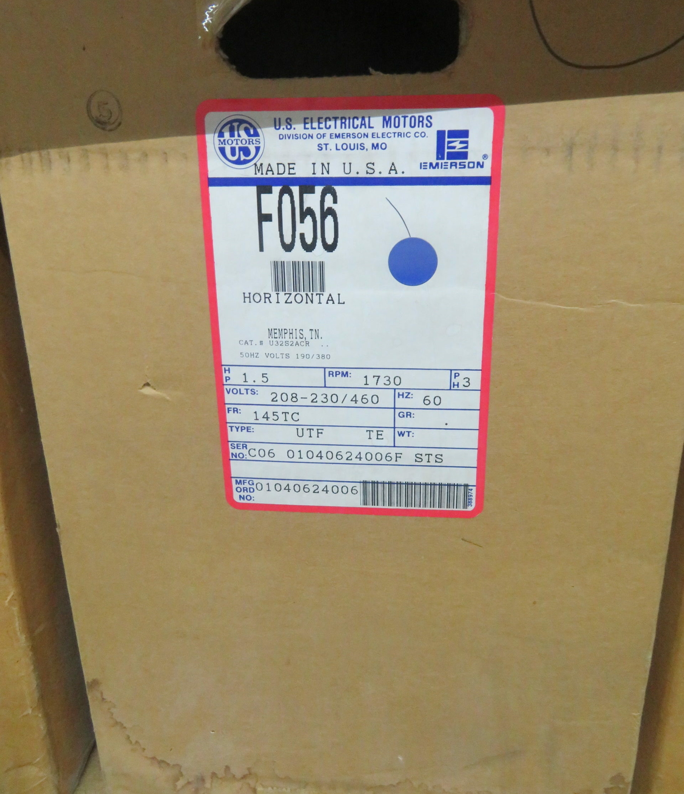 NIB U.S Motors F056 1.5HP 1730RPM 145TC UTF-TE Motor + 1 Year Warranty
