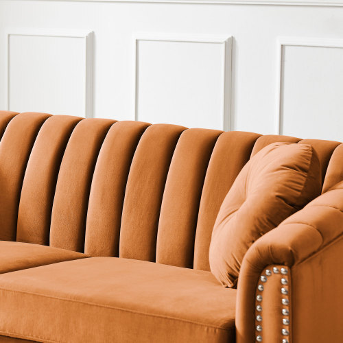 Upholstered 3 Seater Sofa Couch Oversized Loveseat w/ 2 Pillows for Living Room