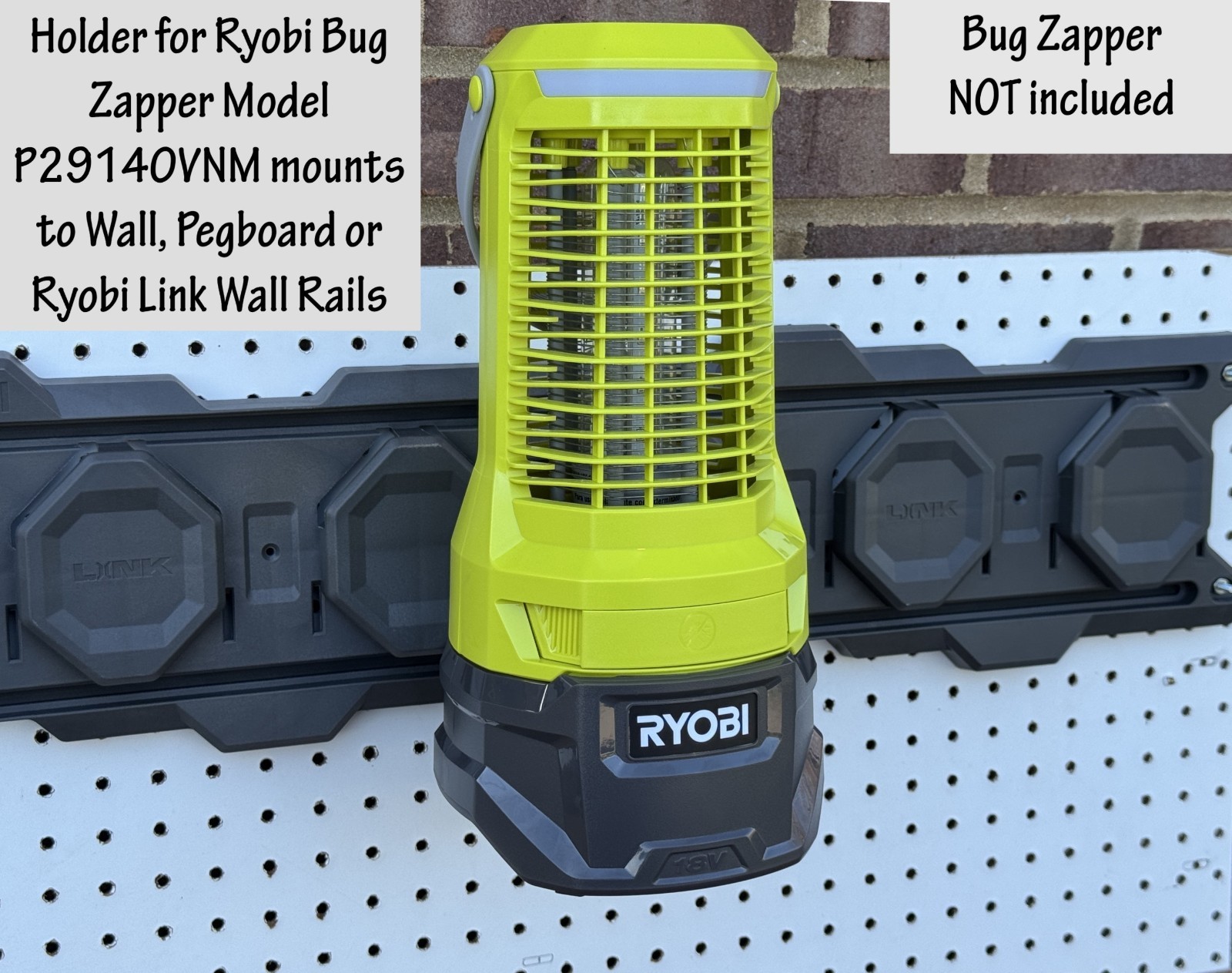 3D Printed Holder to Hang Ryobi bug zapper on Wall, Pegboard, or Link