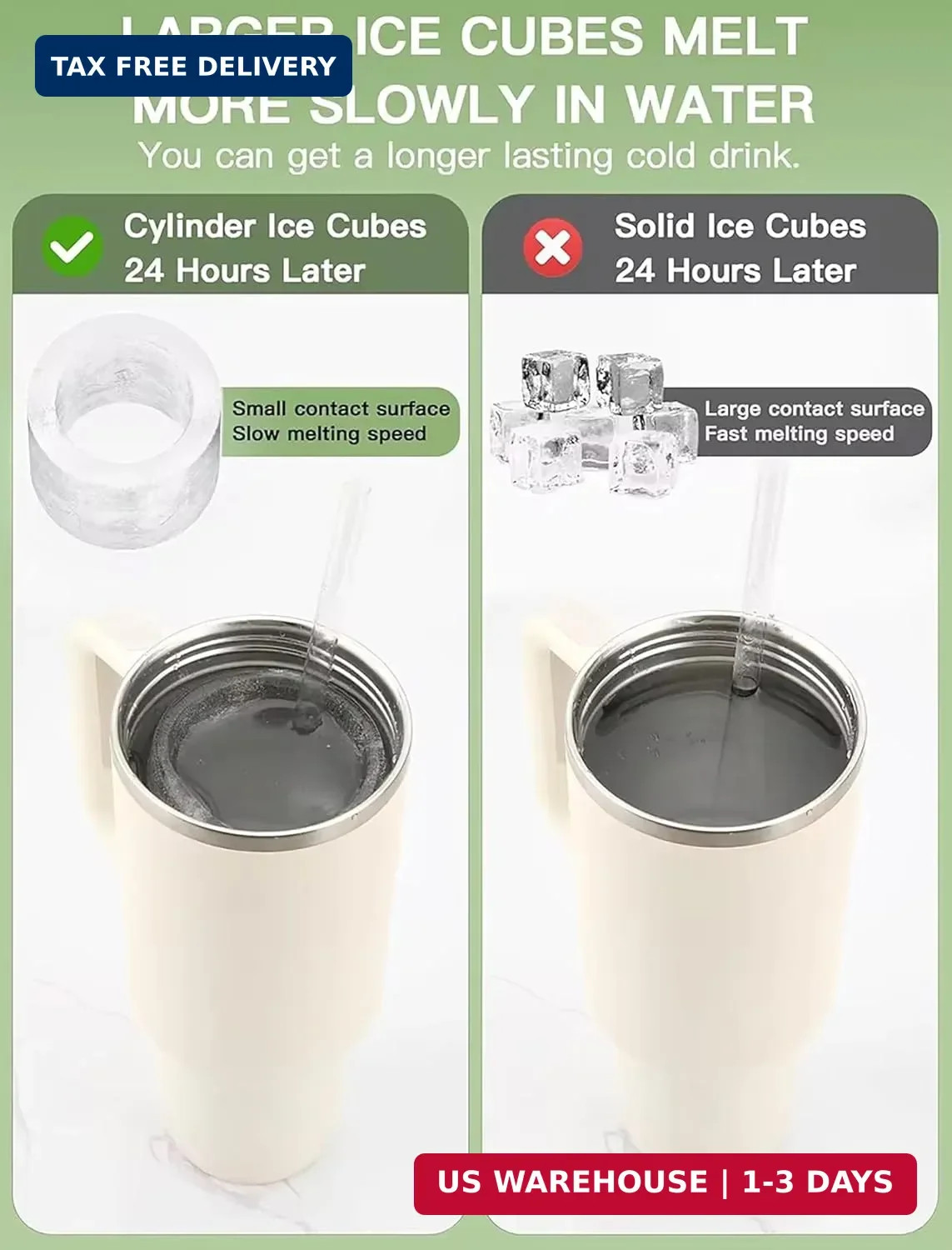 Ice Cube Tray for Stanley Cup, Silicone Ice Mould with Lid & Bin, Long Ice Cubes