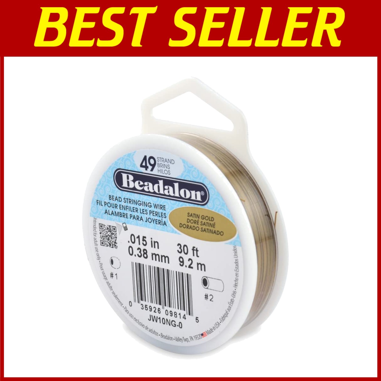 49 Strand Jewelry Wire, .015in, Satin Gold, 30ft