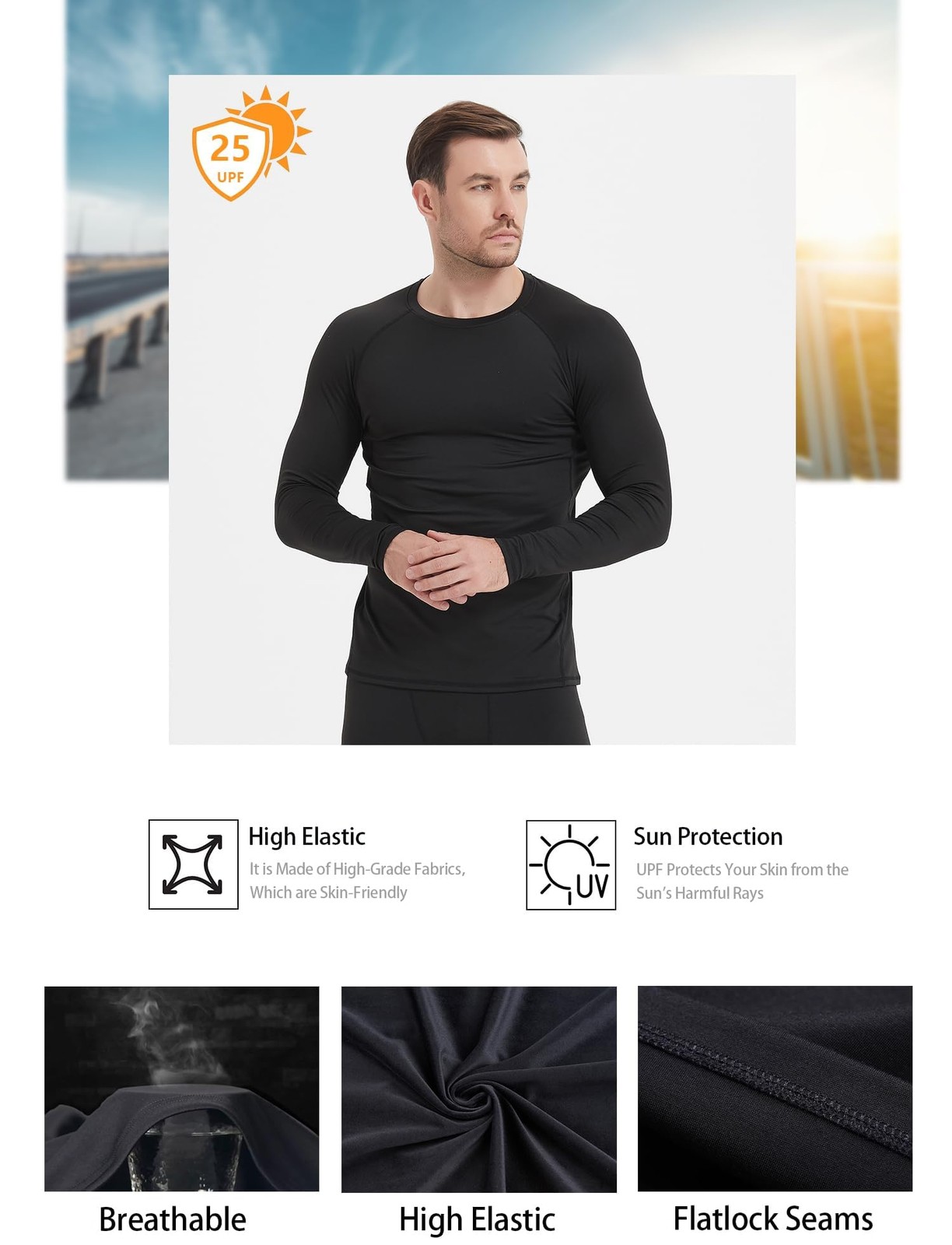 5 Pack Men's Compression Shirts Long Sleeve Athletic Workout Sports Undershir...