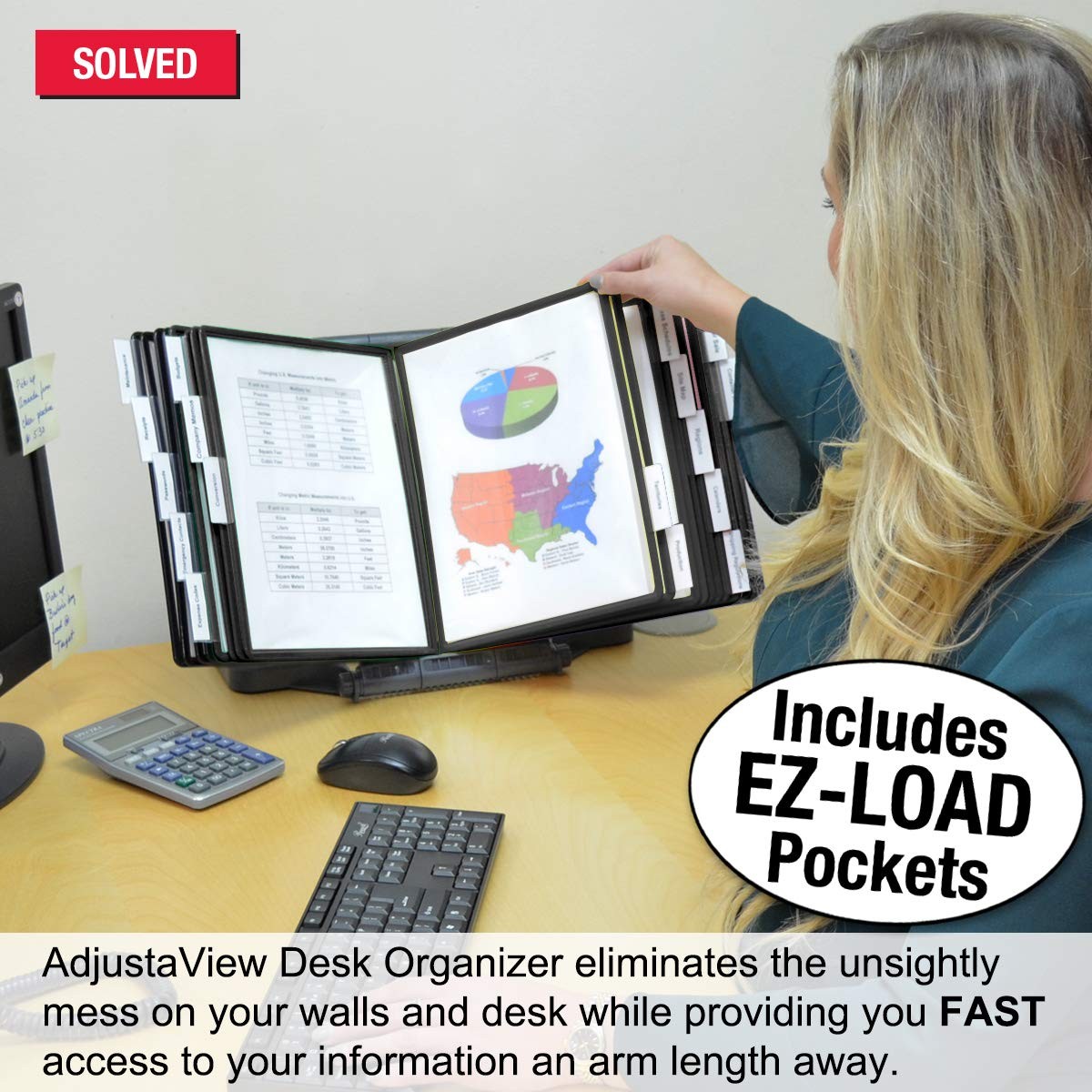 Ultimate Office Adjustaview 20-Pocket Desk Reference Organizer Easy-Load