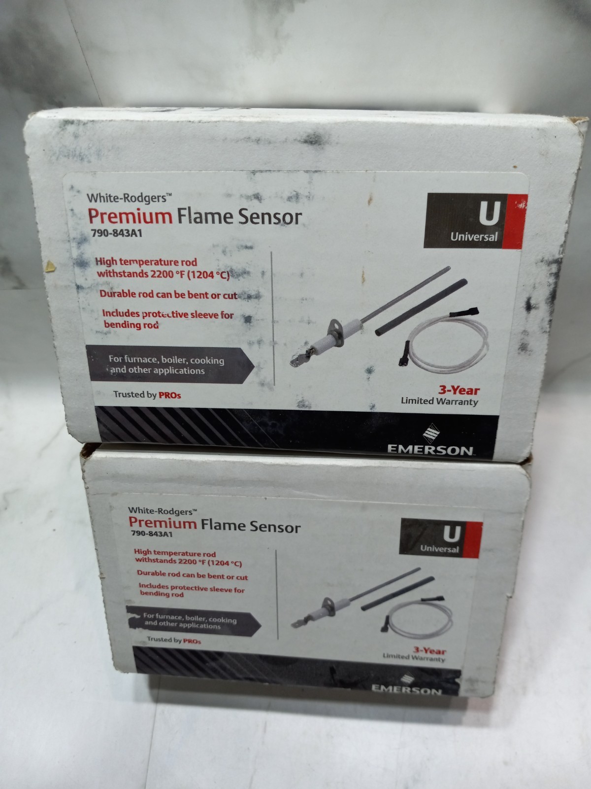 Lot of (2) Emerson 790-843A1 Flame Sensor 2200 degF Universal