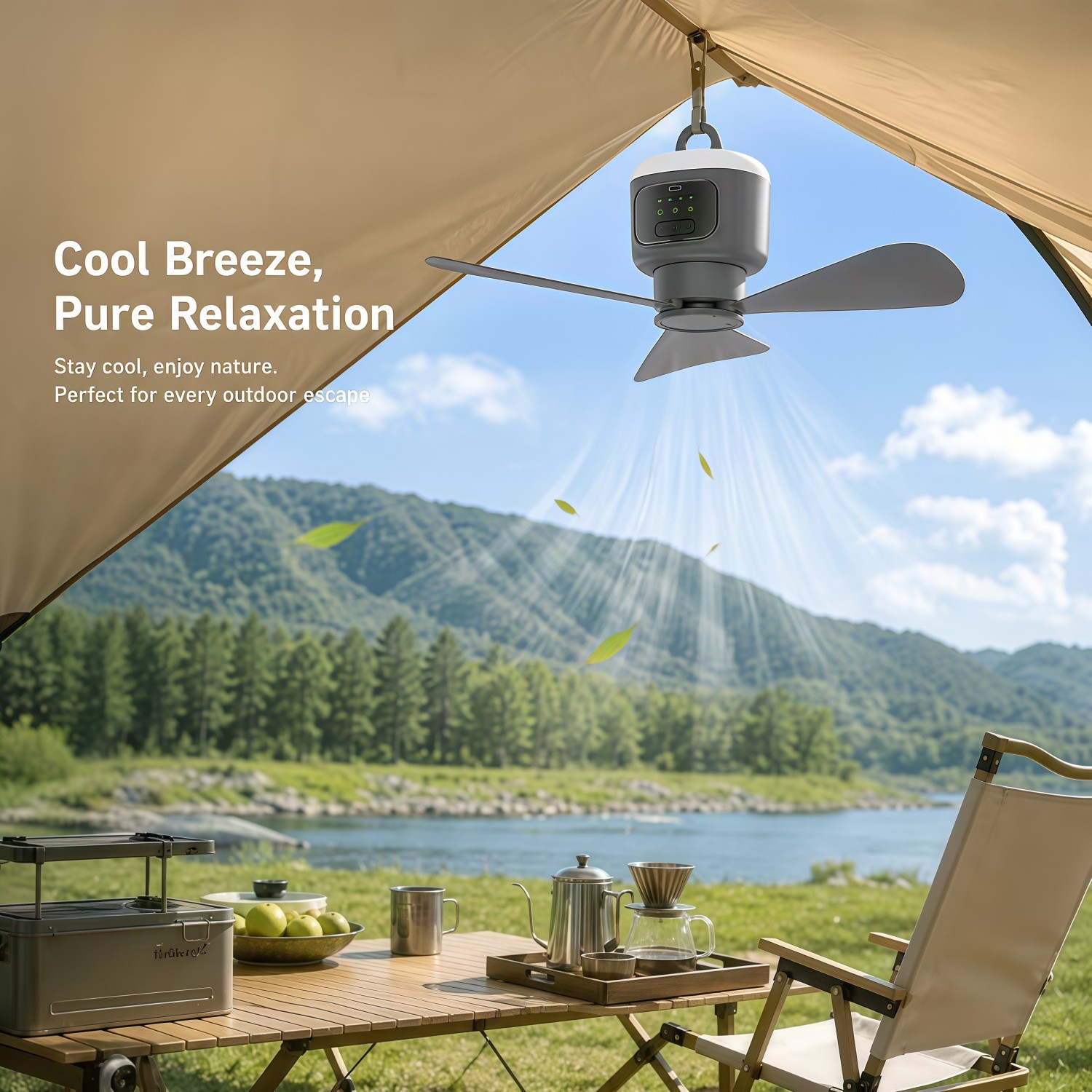 Portable Fan Ceiling Rechargeable Battery Powered Outdoor Camping with Remote
