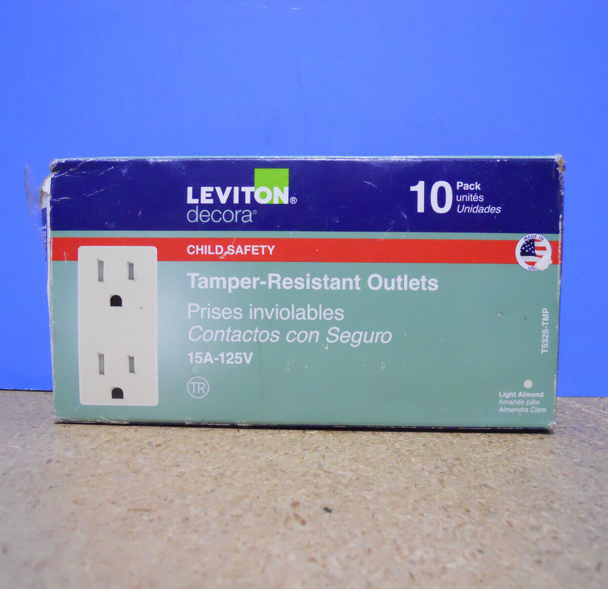Leviton Decora T5325-TMP 15A 125V Tamper Resistant Outlet Light Almond - 10 Pack