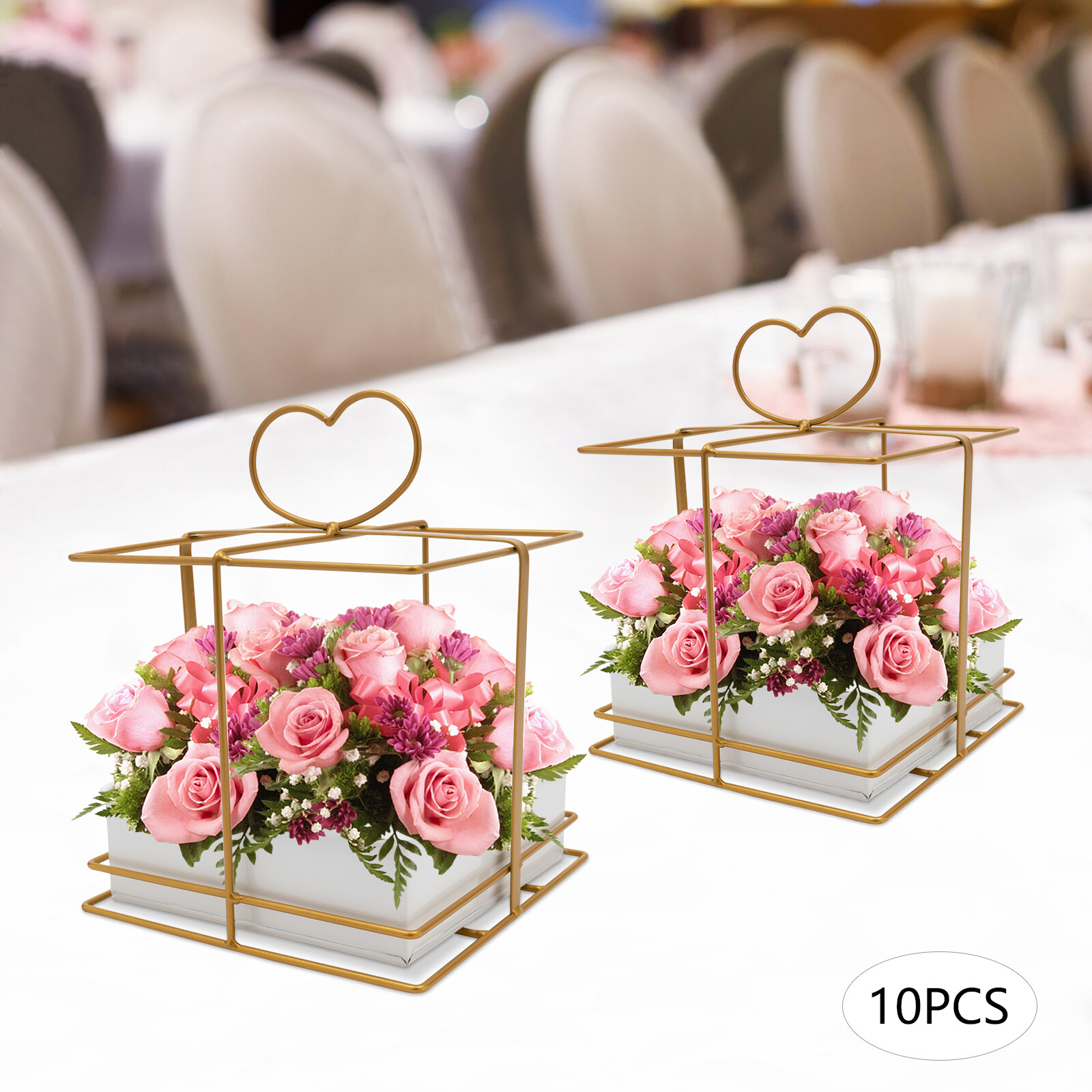 Wedding Decor Square Baskets 10pcs Iron w/Heart Handles