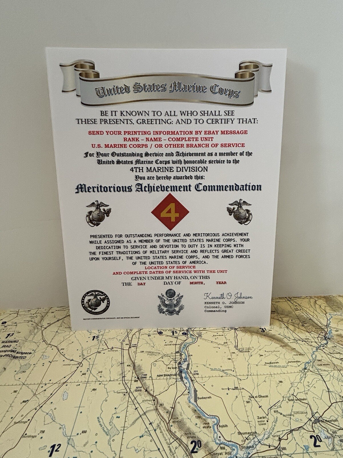 U.S. MARINE CORPS / 4TH MARINE DIVISION - MERITORIOUS ACHIEVEMENT COMMENDATION
