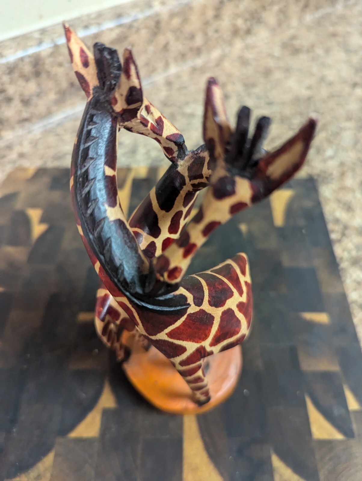 Giraffe Pair Hand Carved Made With African Wood  Entwined  8" Tall