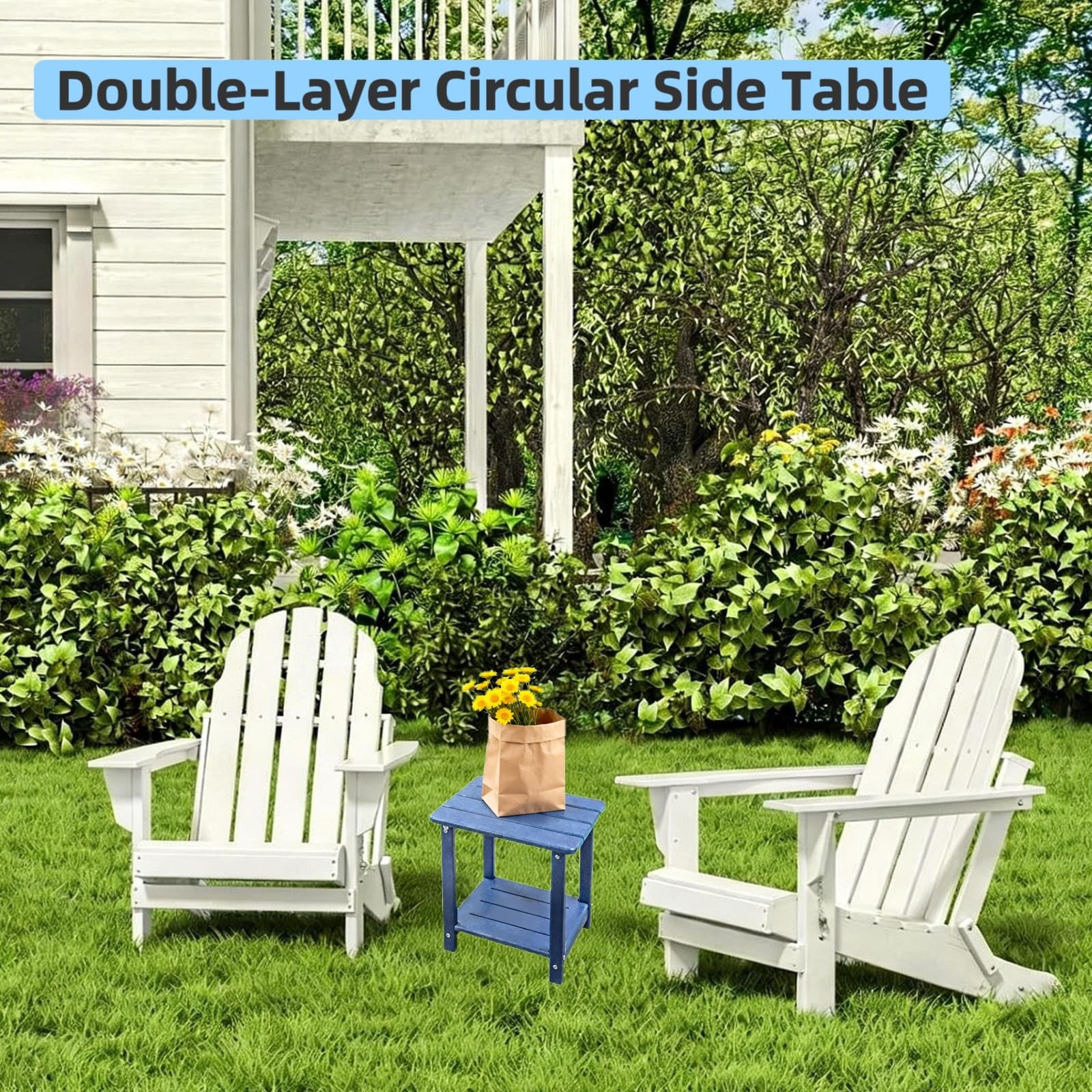 Adirondack Square Outdoor Side Table,2-Tier Storage Patio Side Table with Wea...