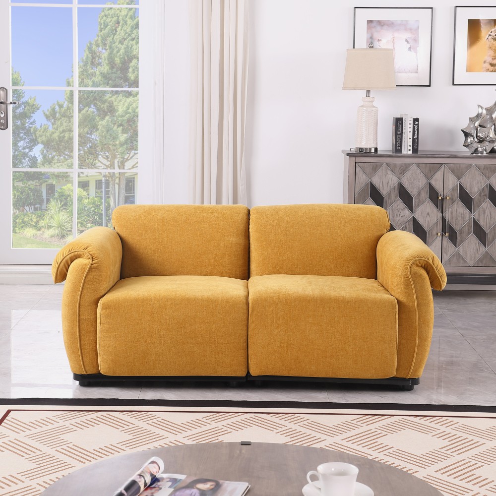 Chenille 2 Seat Sofa Sectional with Iron Frame, Yellow