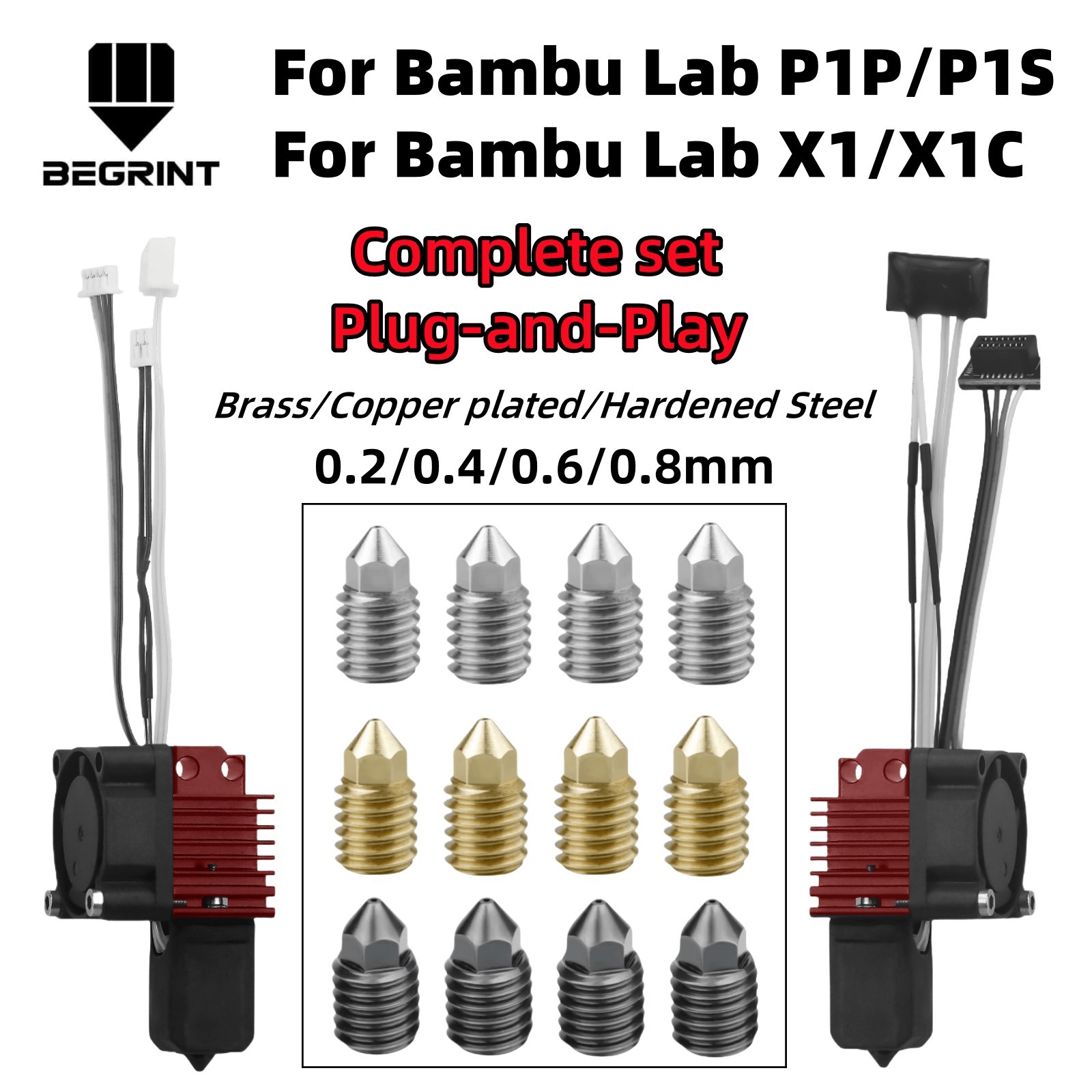 Complete Hotend Assembly Hotend 0.4mm For Bambu Lab X1 X1C P1P P1S with Fan