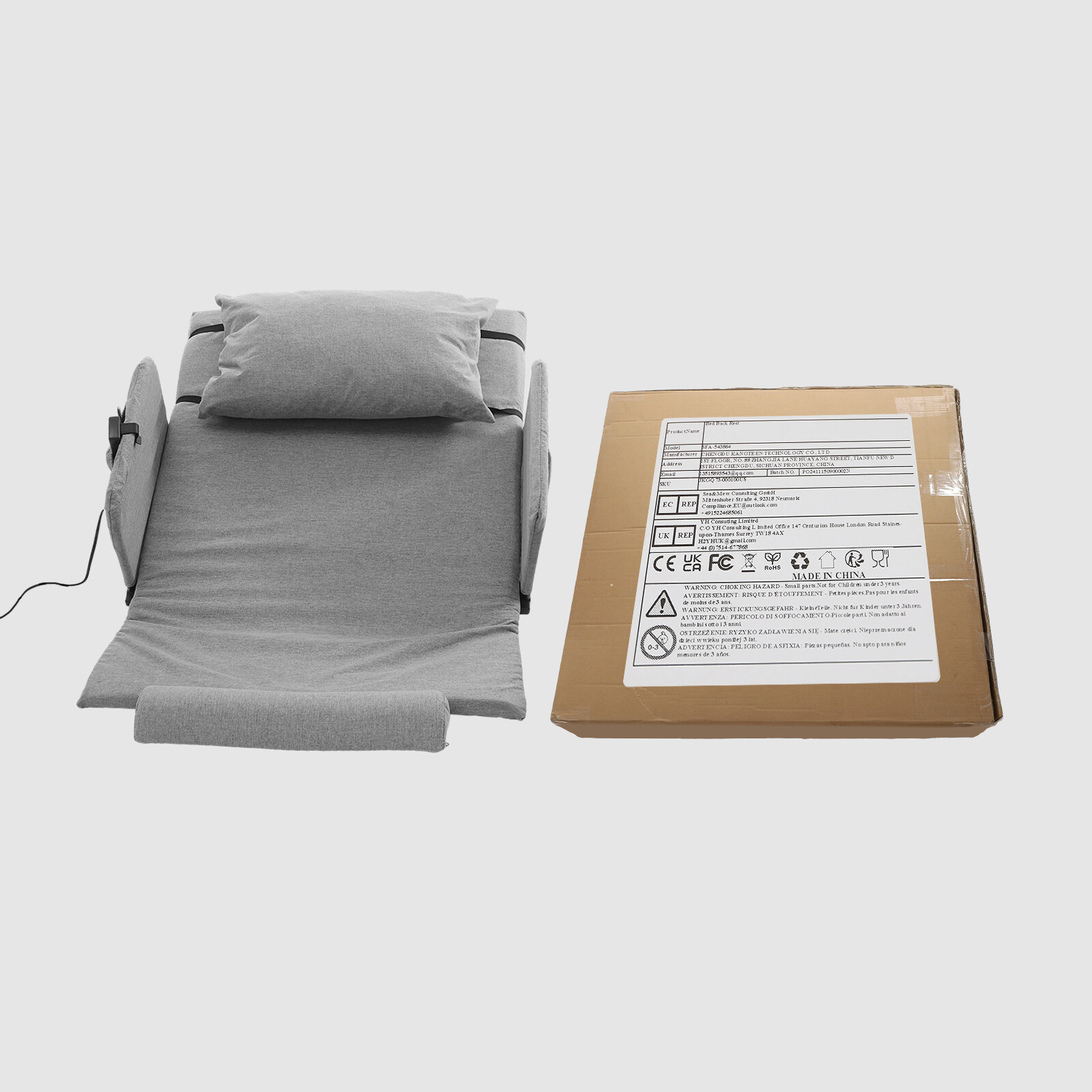 Grey Electric Lifting Adjustable Bed Back Rest Electric Lift Backrest Bed GIFT
