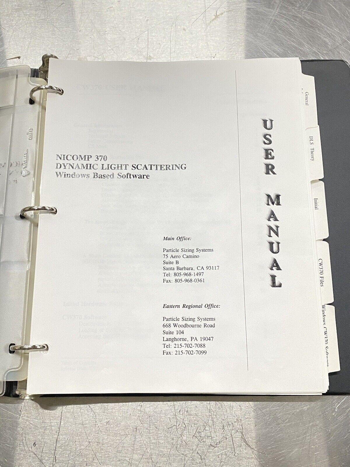 Nicomp Model 380 Window Based Software- Users Guide / Instructions Manual