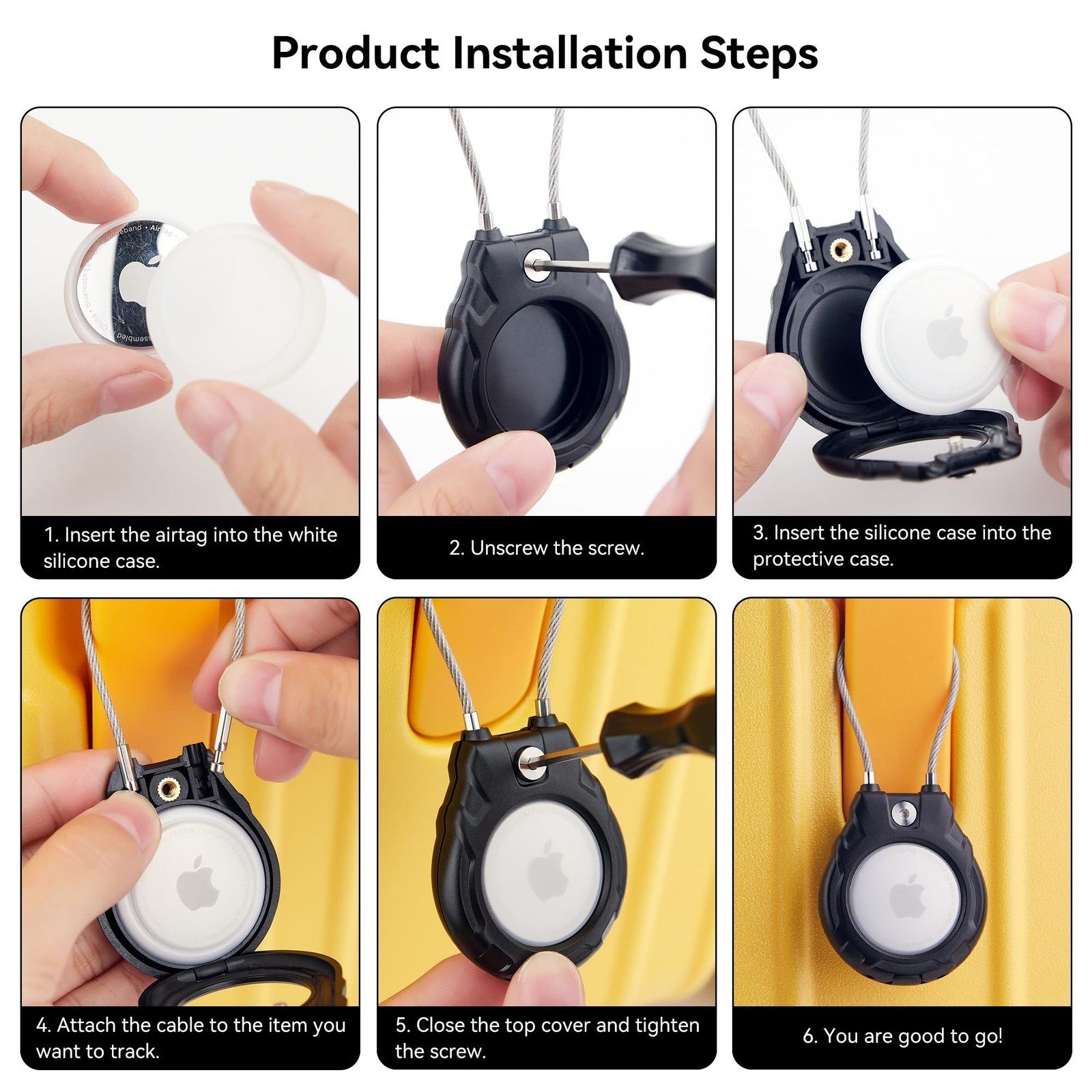 for Airtag Holder with Wire Cable, 4 Pack Ultra-Durable Lockable Case for App...