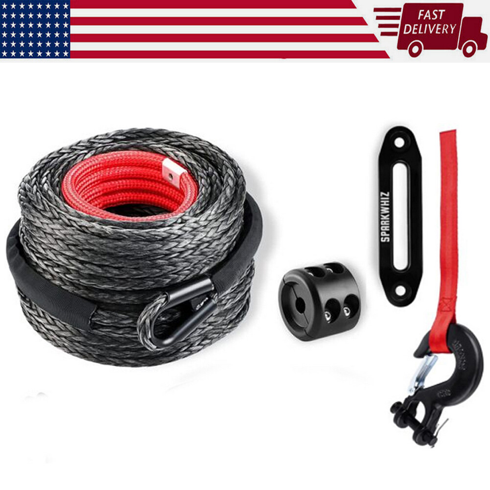 3/8"x100ft 26500LBS Synthetic Winch Rope Winch Line Cable w/Winch Hook for Truck