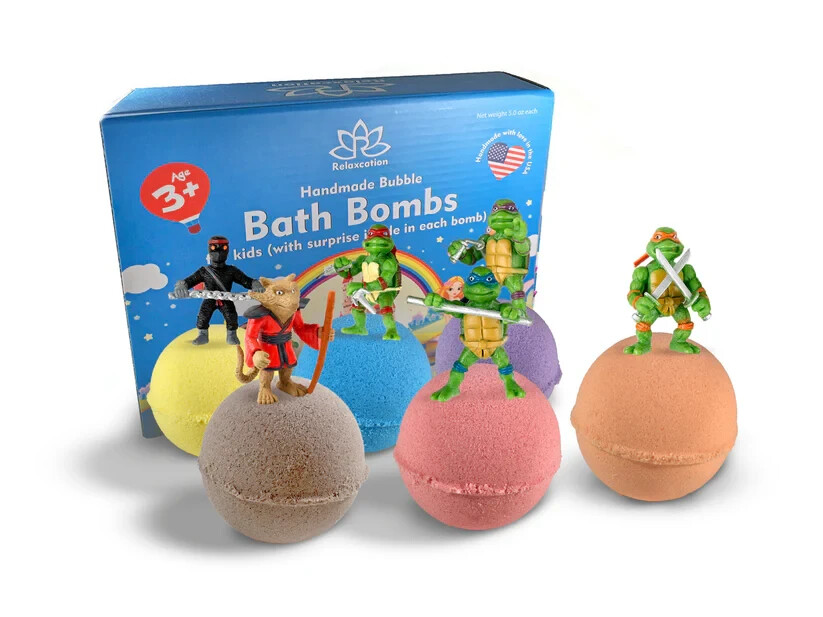 6 Bath Bombs Gift Set with TURTLES Toys Inside Made In The USA