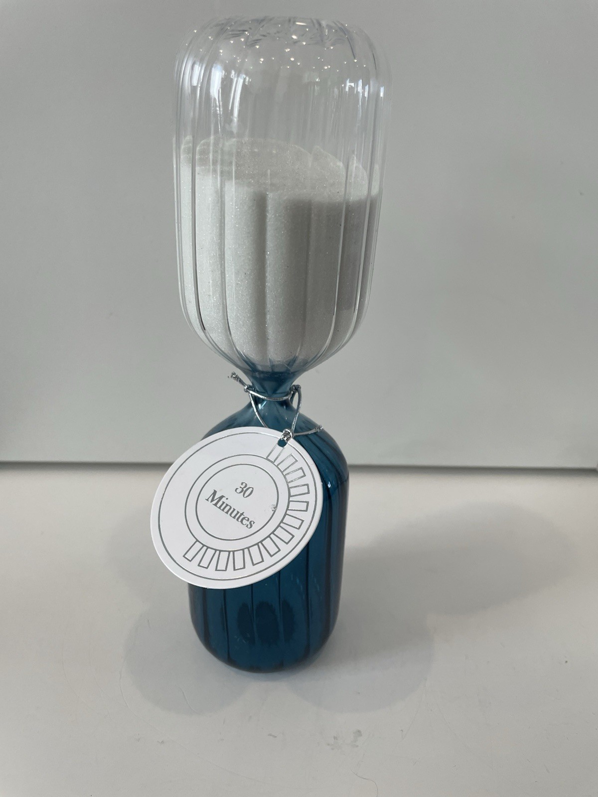 Hourglass White Sand 30 min timer Blue White Glass