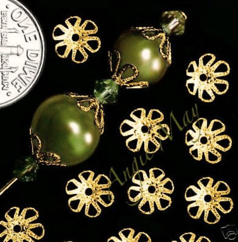 Wholesale 1000 Gold Plated 7mm Lacy Flower Bead Caps