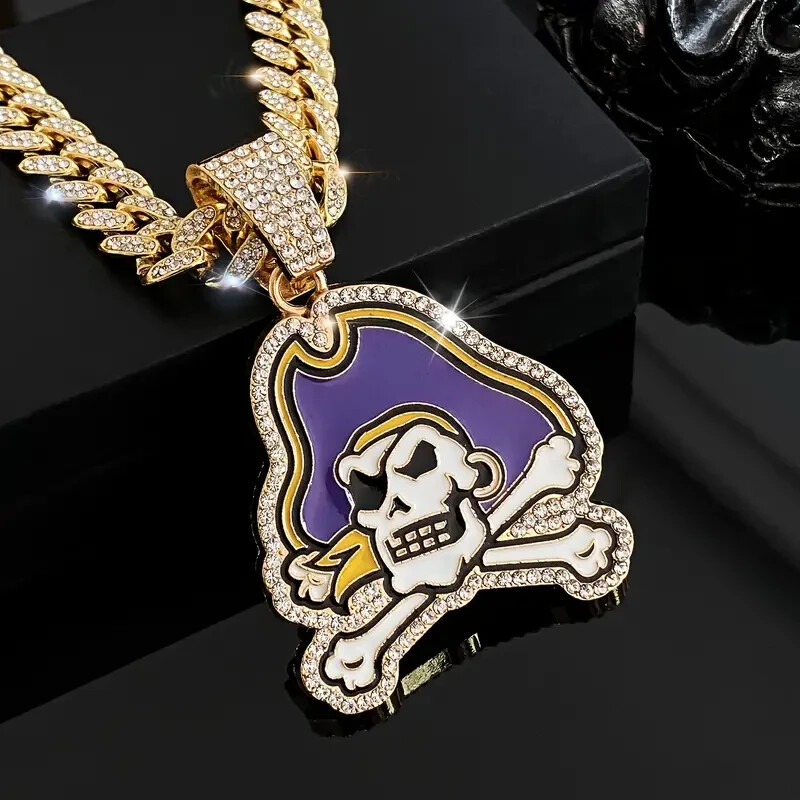 EASTERN CAROLINA PIRATES GEM NECKLACE Gold Bling ECU Hip Hop Pendant 20" Chain