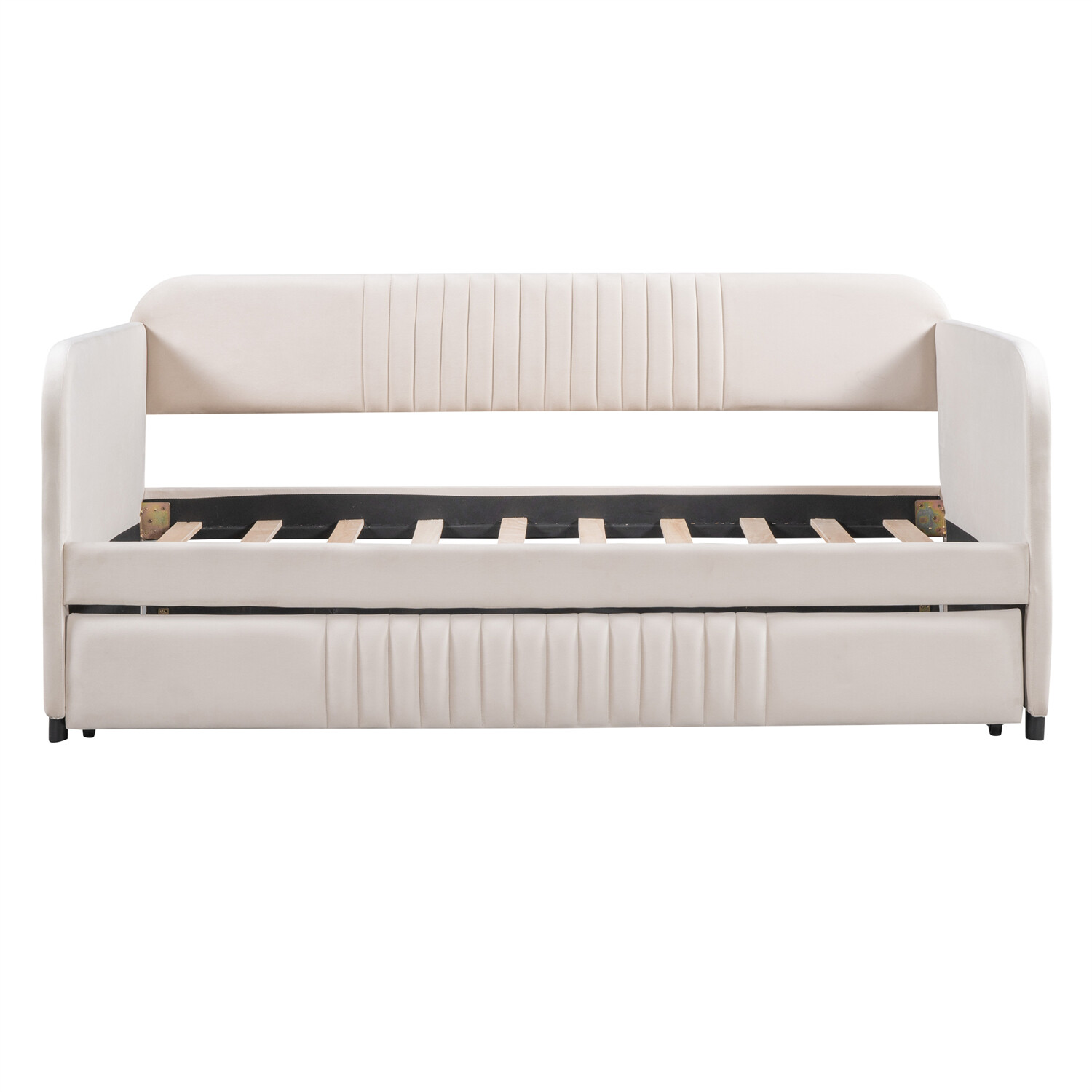 Twin Size Daybed with Trundle Upholstered Bed Frame Sofa Bed Beige/Blue/Gray