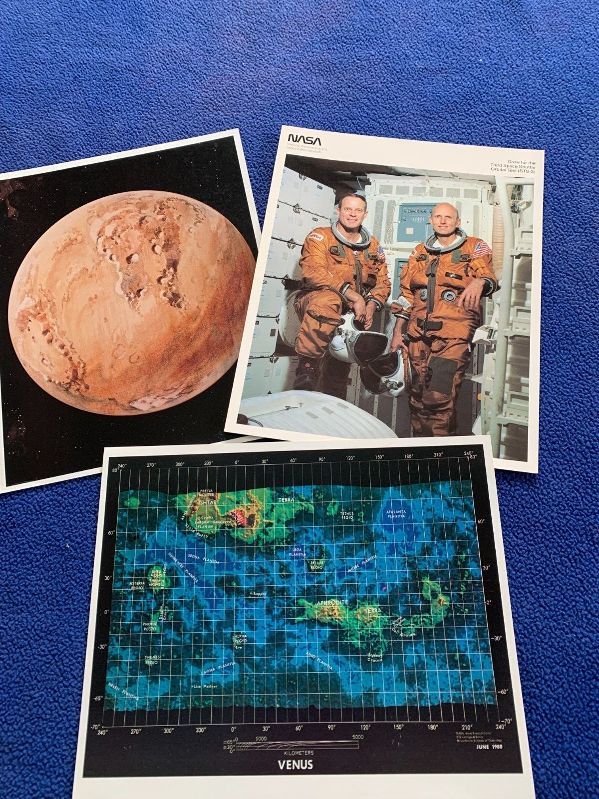 NASA vintage 3x PHOTO planet VENUS topo MAP space shuttle 102 CREW orbit TEST