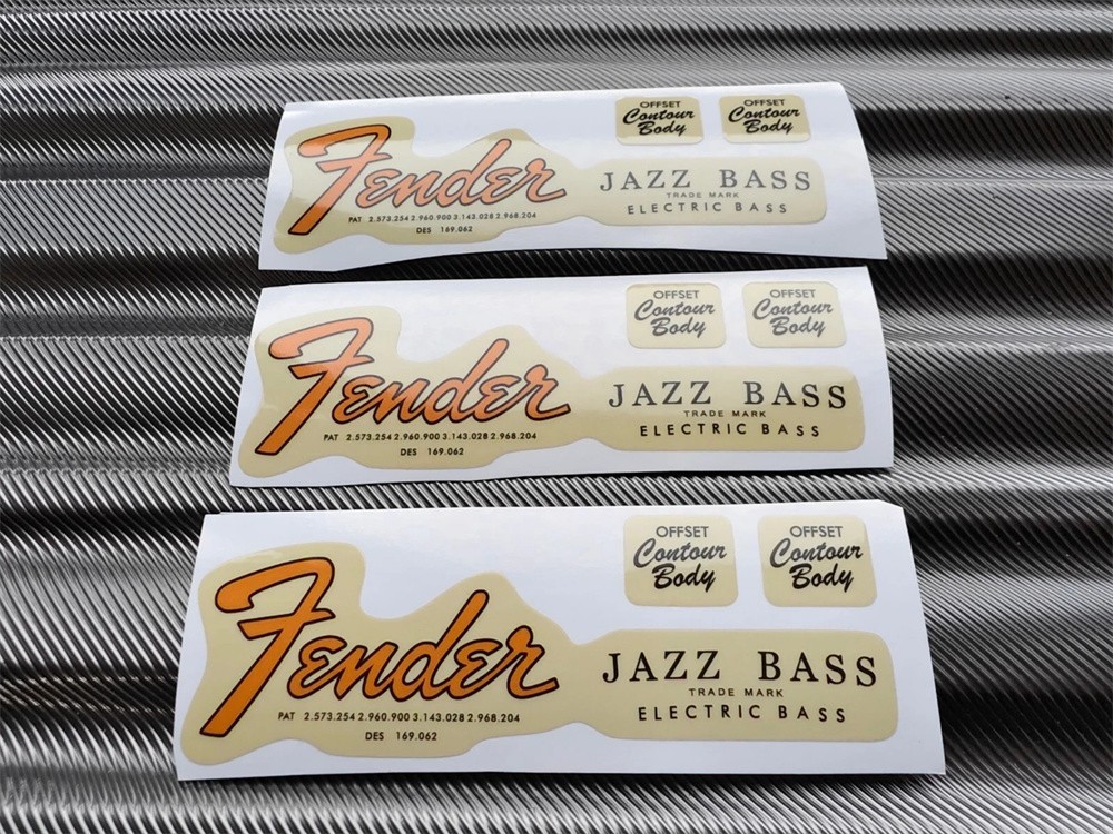 3Pc FENDER JAZZ BASS Guitar Bass Die Cut Retro PVC Neck Headstock Decals Sticker