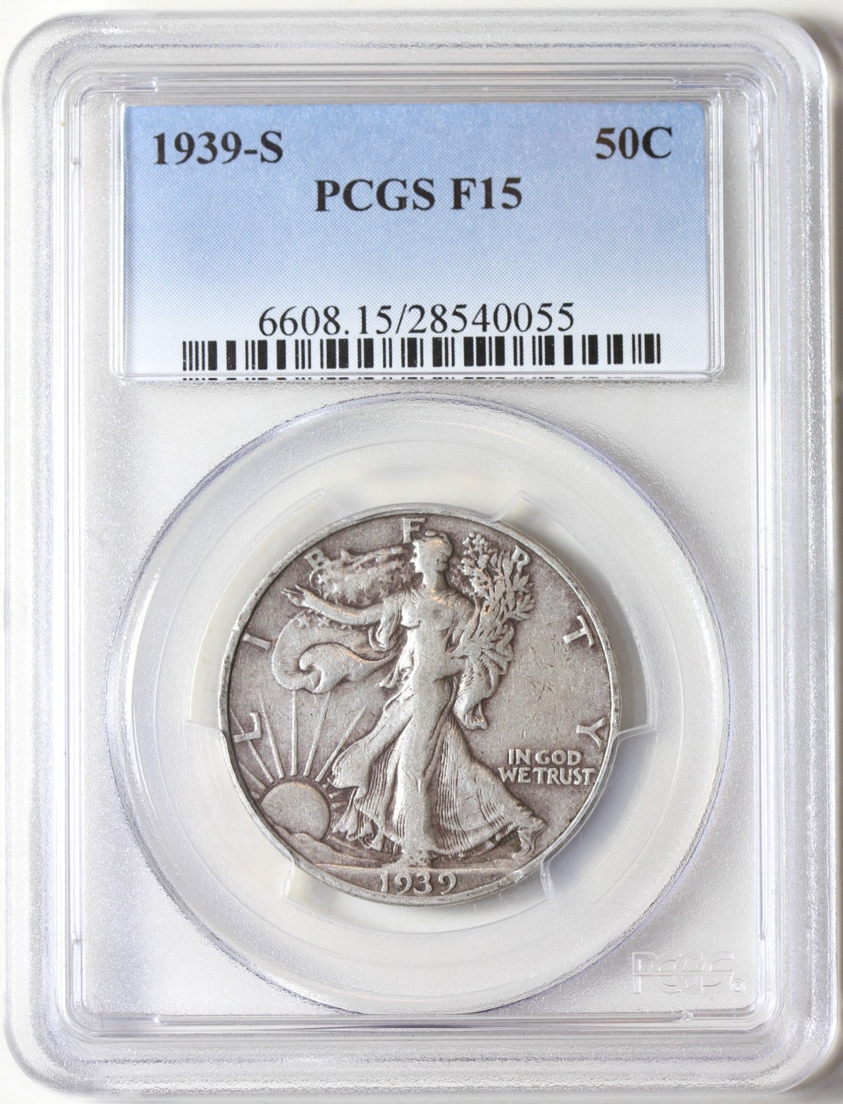 1939 S Walking Liberty Half Dollar PCGS F15, Lower Mintage
