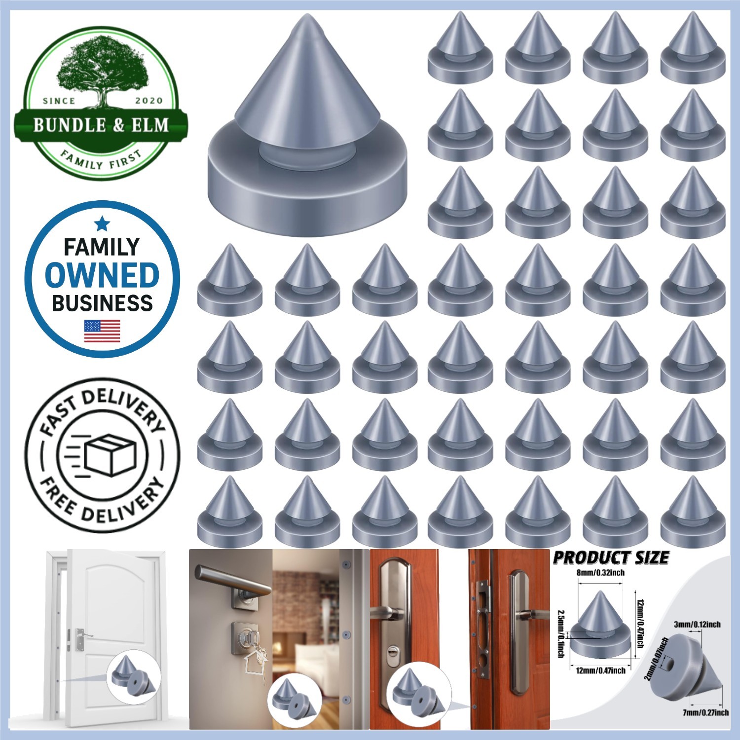 Door Silencer Rubber Metal 1/2 Inch Diameter Anti Slam Noise Reduction 100 Pcs