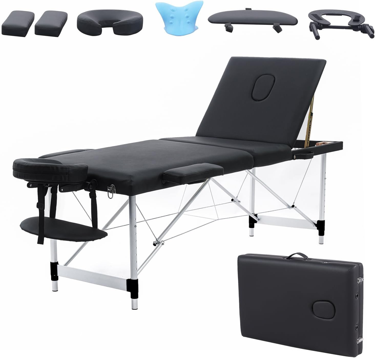 Portable Massage Table, 84 Inch Massage Bed with Neck Stretcher Adjustable Lash