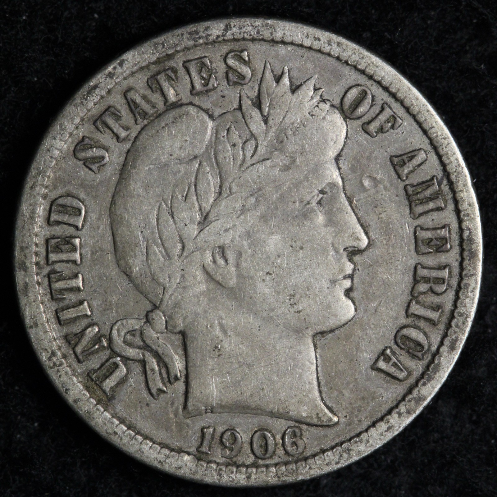 1906 Barber Silver Dime VF E186 WARM