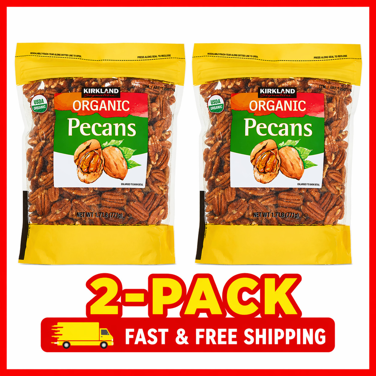 2-Pack Kirkland Signature Organic Pecans, 1.7 lbs