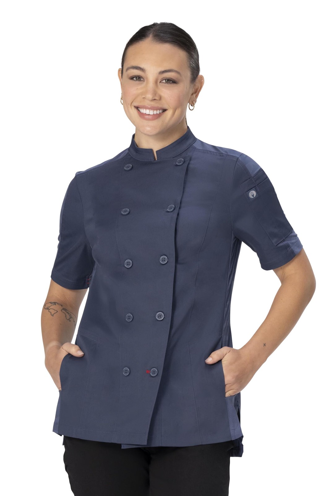 's Mojave Short Sleeve Chef Coat, Airforce Blue, Large